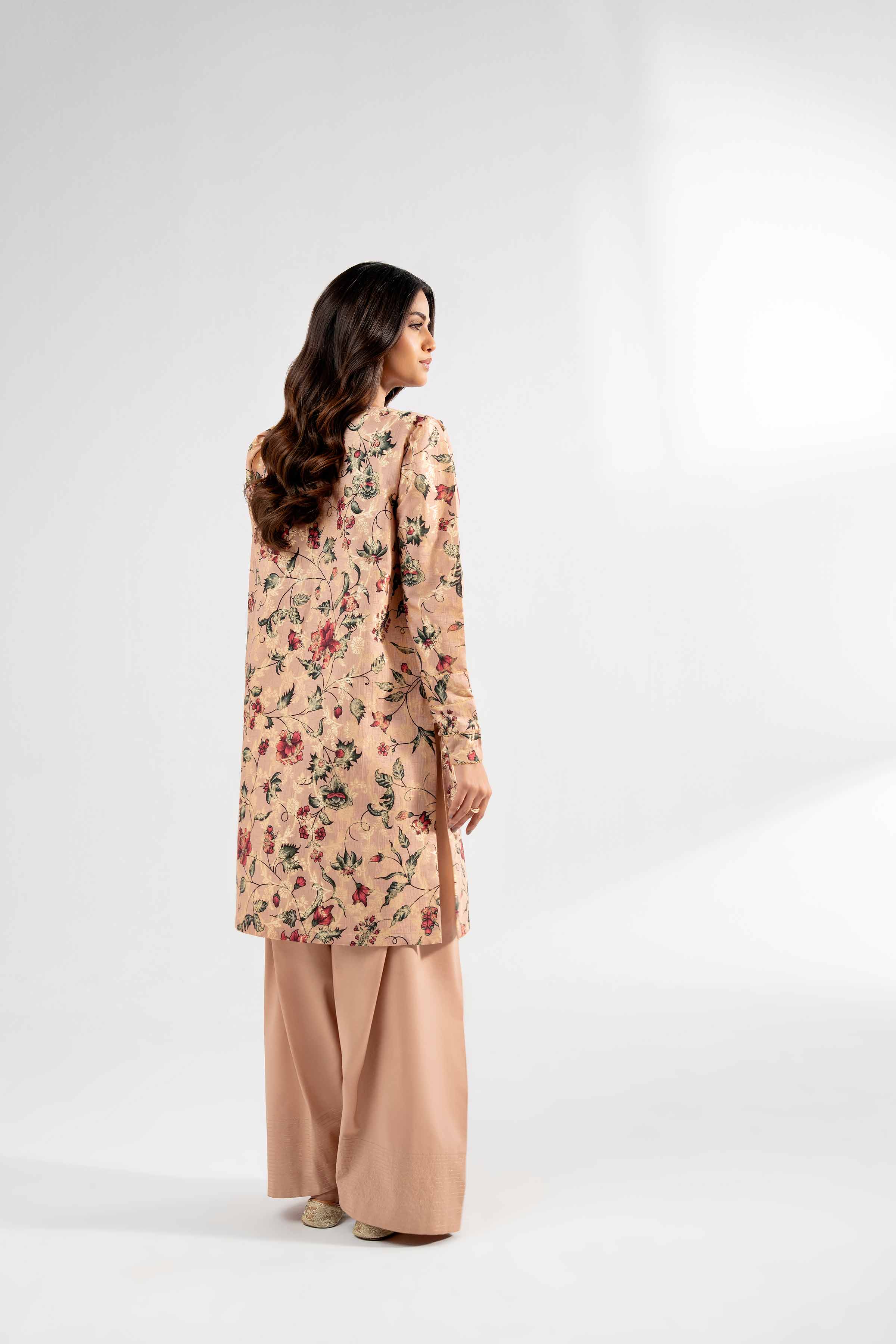 NISHATUAE - Peach Printed Jacquard 2-piece Unstitched Dress