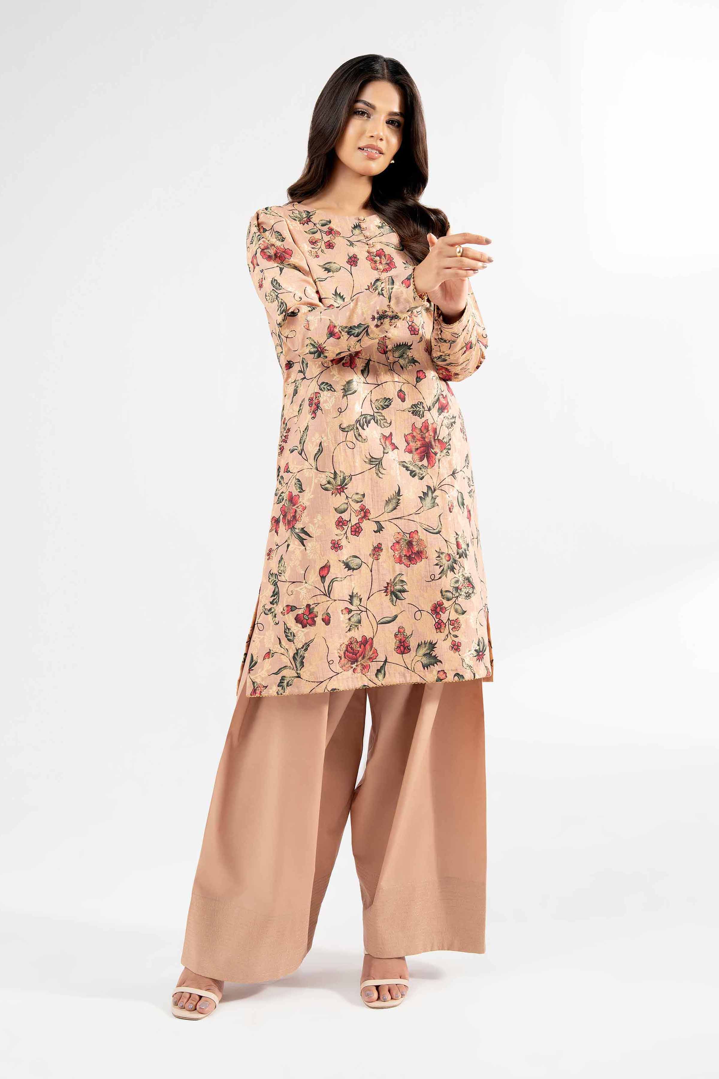 NISHATUAE - Peach Printed Jacquard 2-piece Unstitched Dress