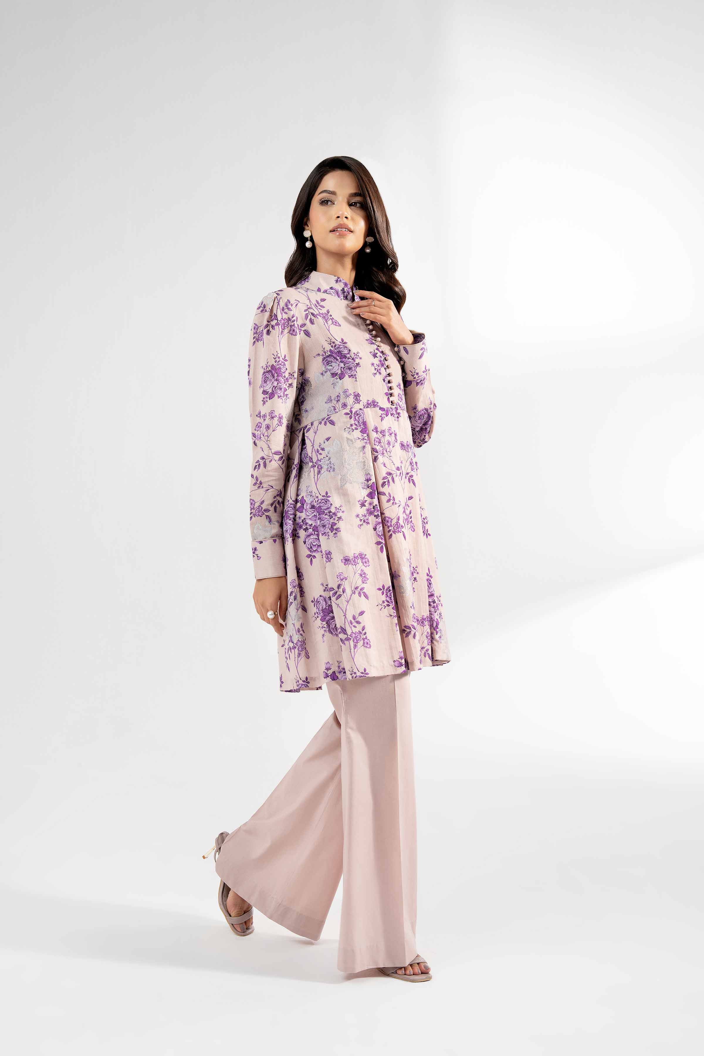 NISHATUAE - Beige Printed Jacquard 2-piece Unstitched Dress