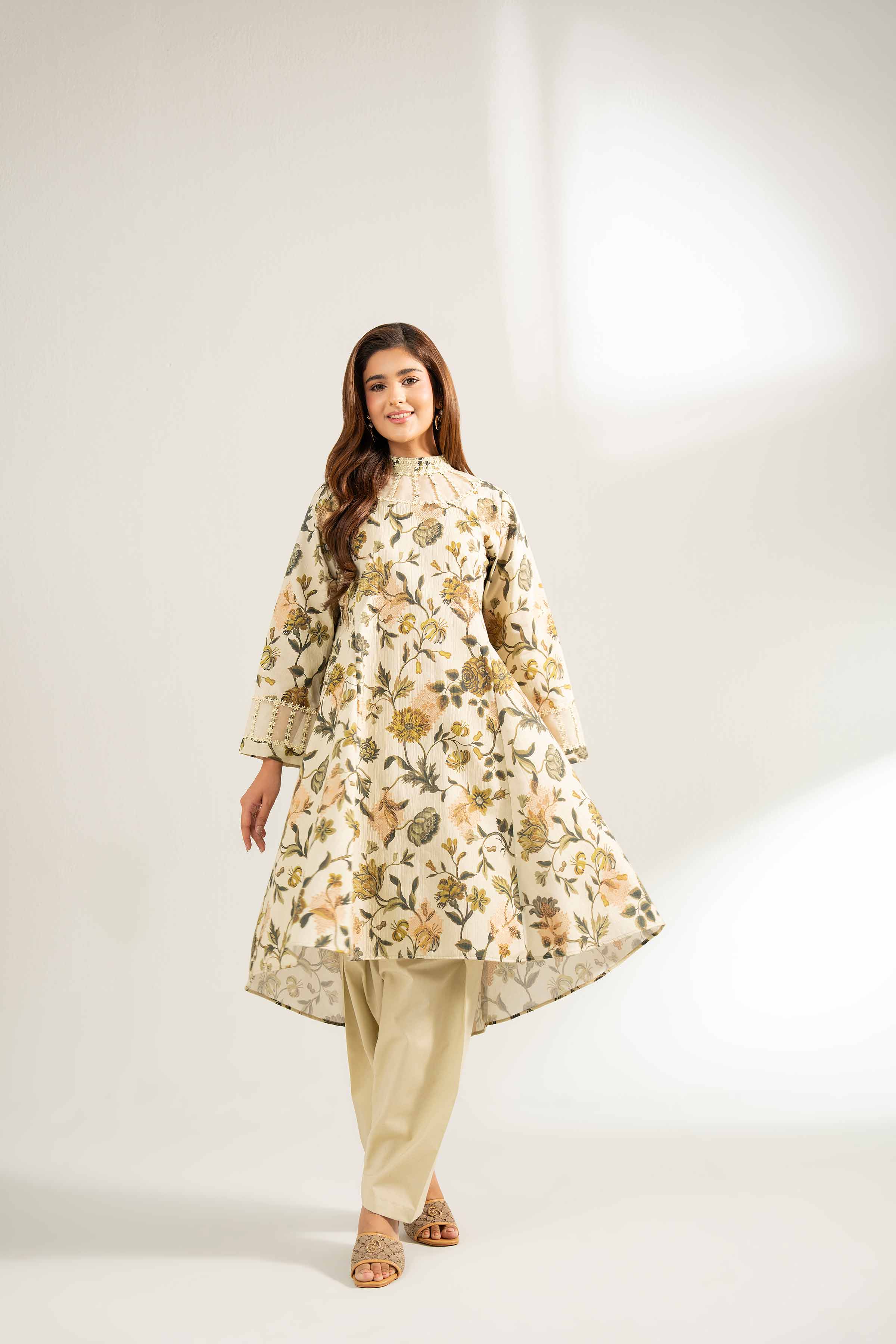 NISHATUAE - Khaki Printed Jacquard 2-piece Unstitched Dress