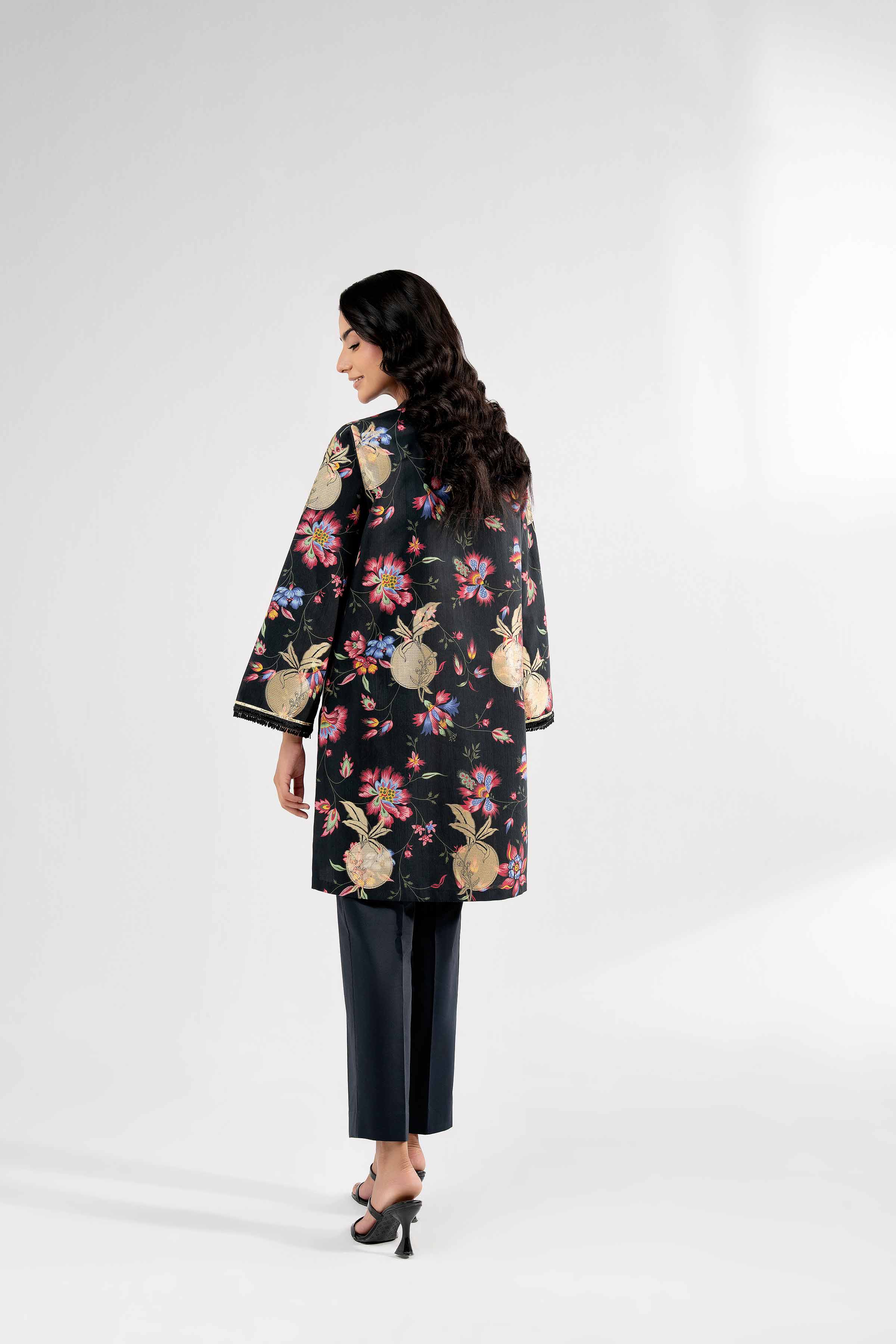 NISHATUAE - Black Printed Jacquard 2-piece Unstitched Dress