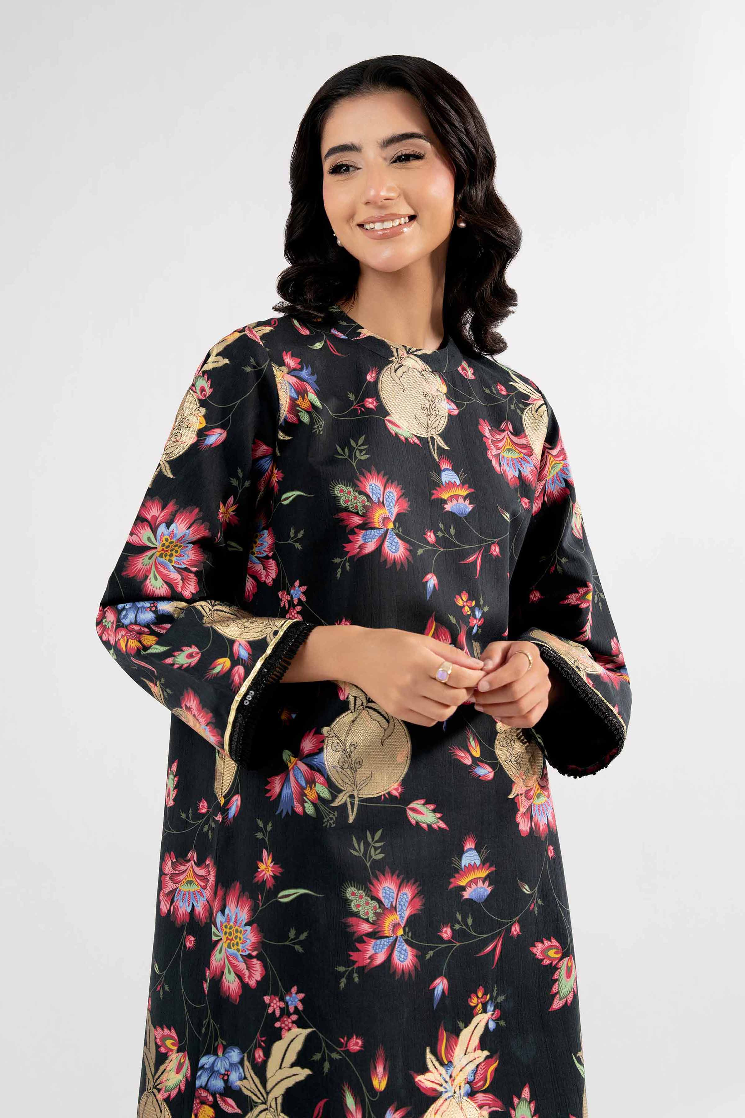 NISHATUAE - Black Printed Jacquard 2-piece Unstitched Dress