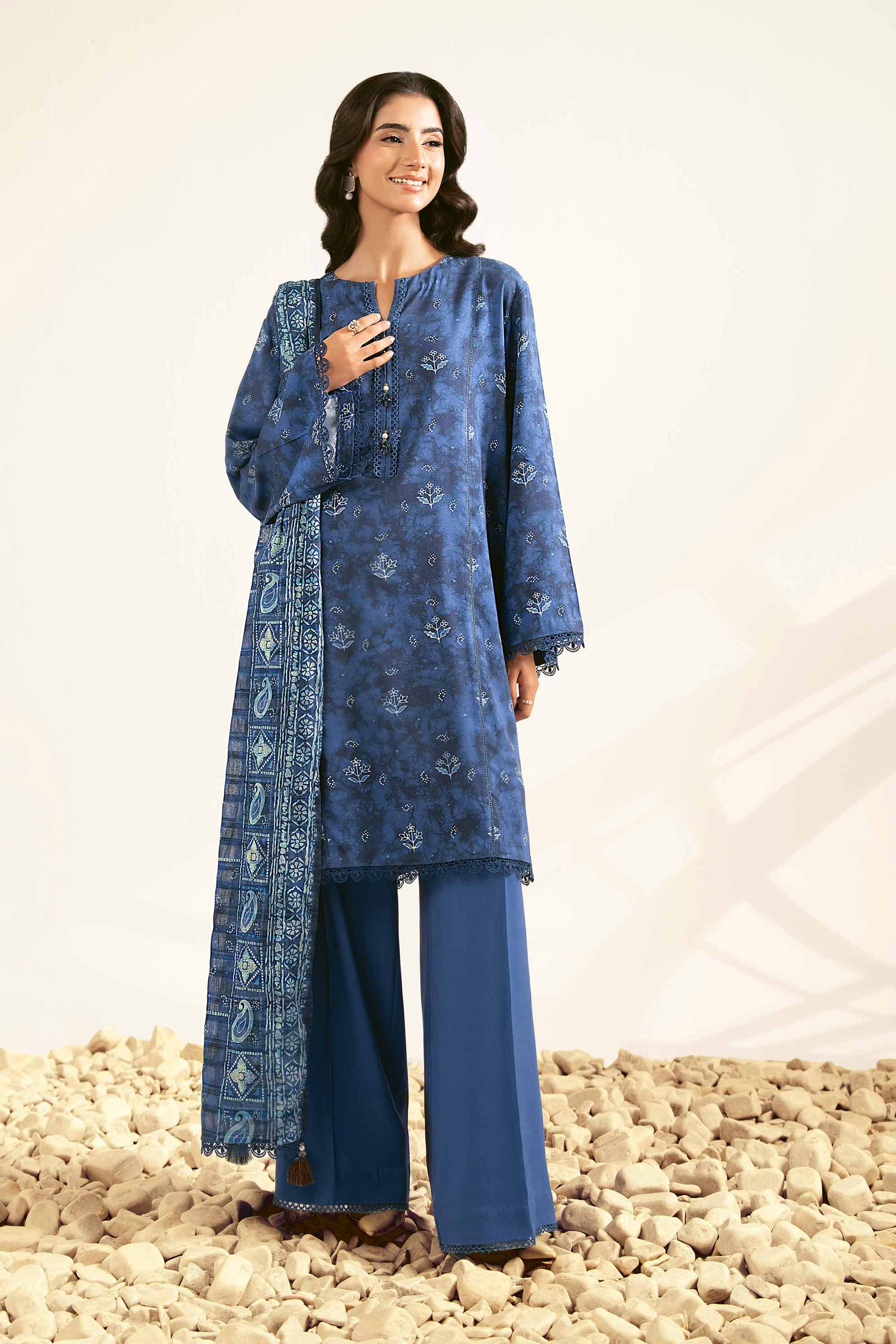 NISHATUAE - Blue Printed Lawn 3-piece Unstitched Suit