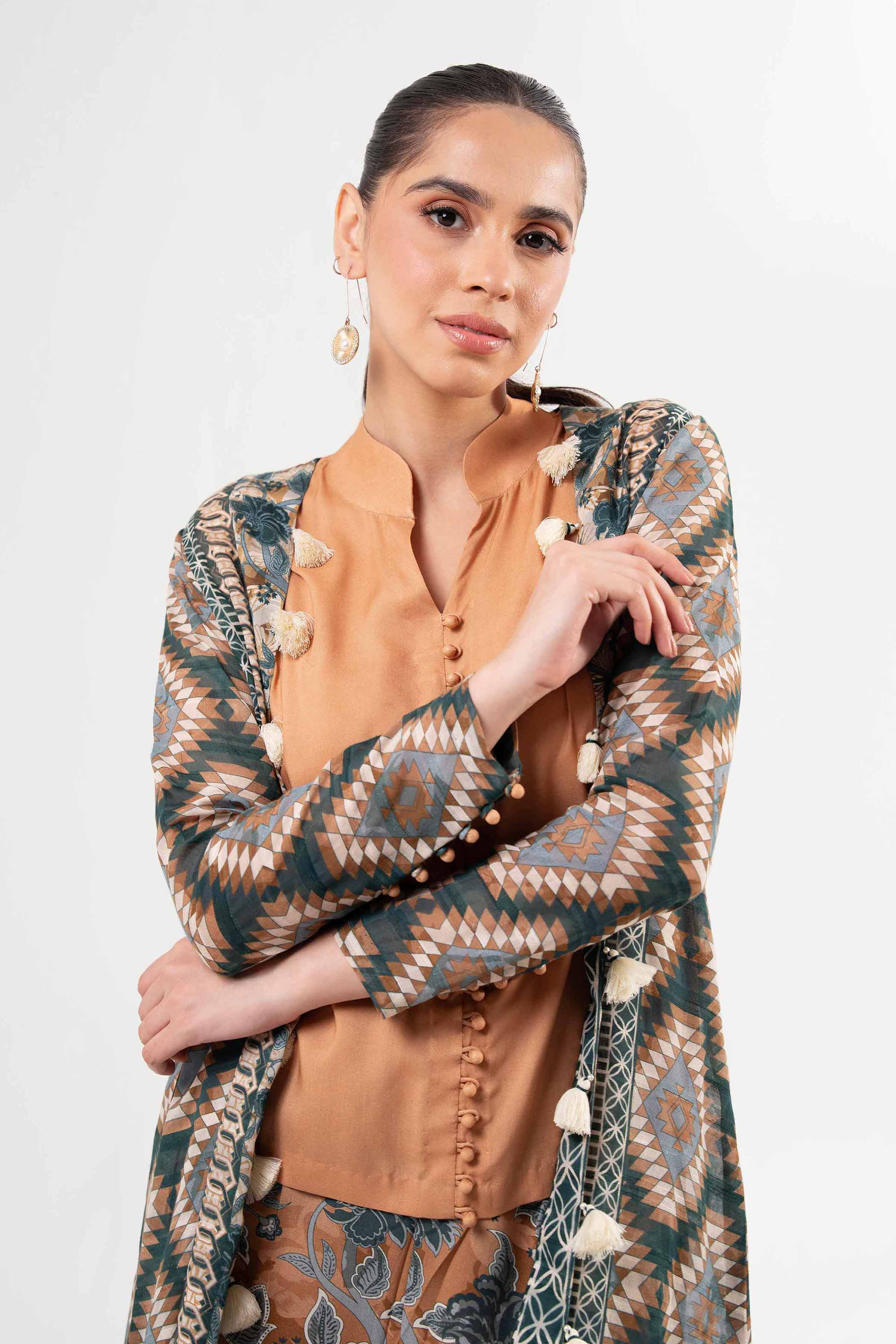 NISHATUAE - Brown Printed Lawn 3-piece Unstitched Suit