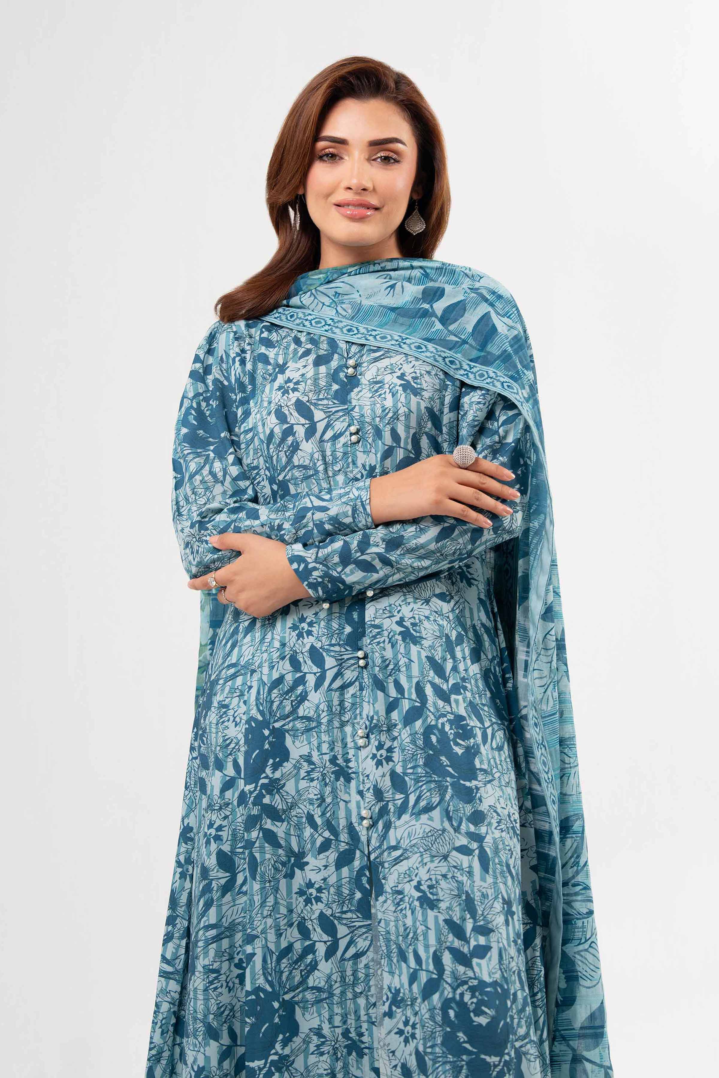 NISHATUAE - Blue Printed Lawn 3-piece Unstitched Suit