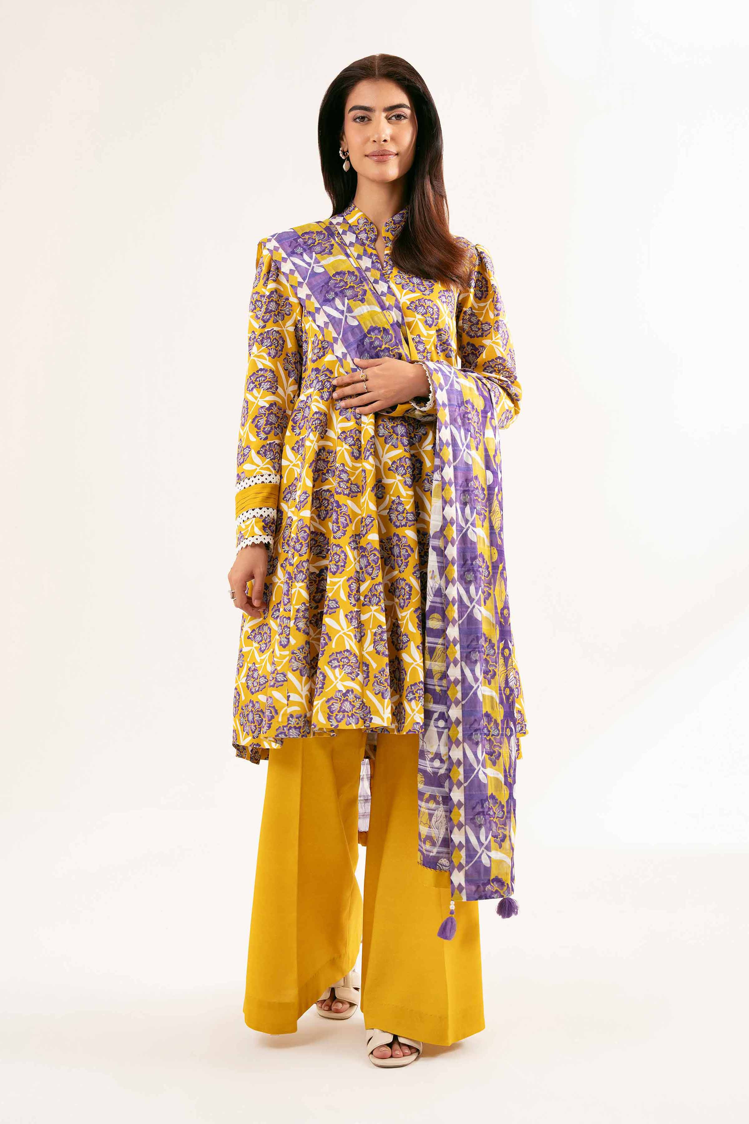 NISHATUAE - Gold Printed Lawn 3-piece Unstitched Suit