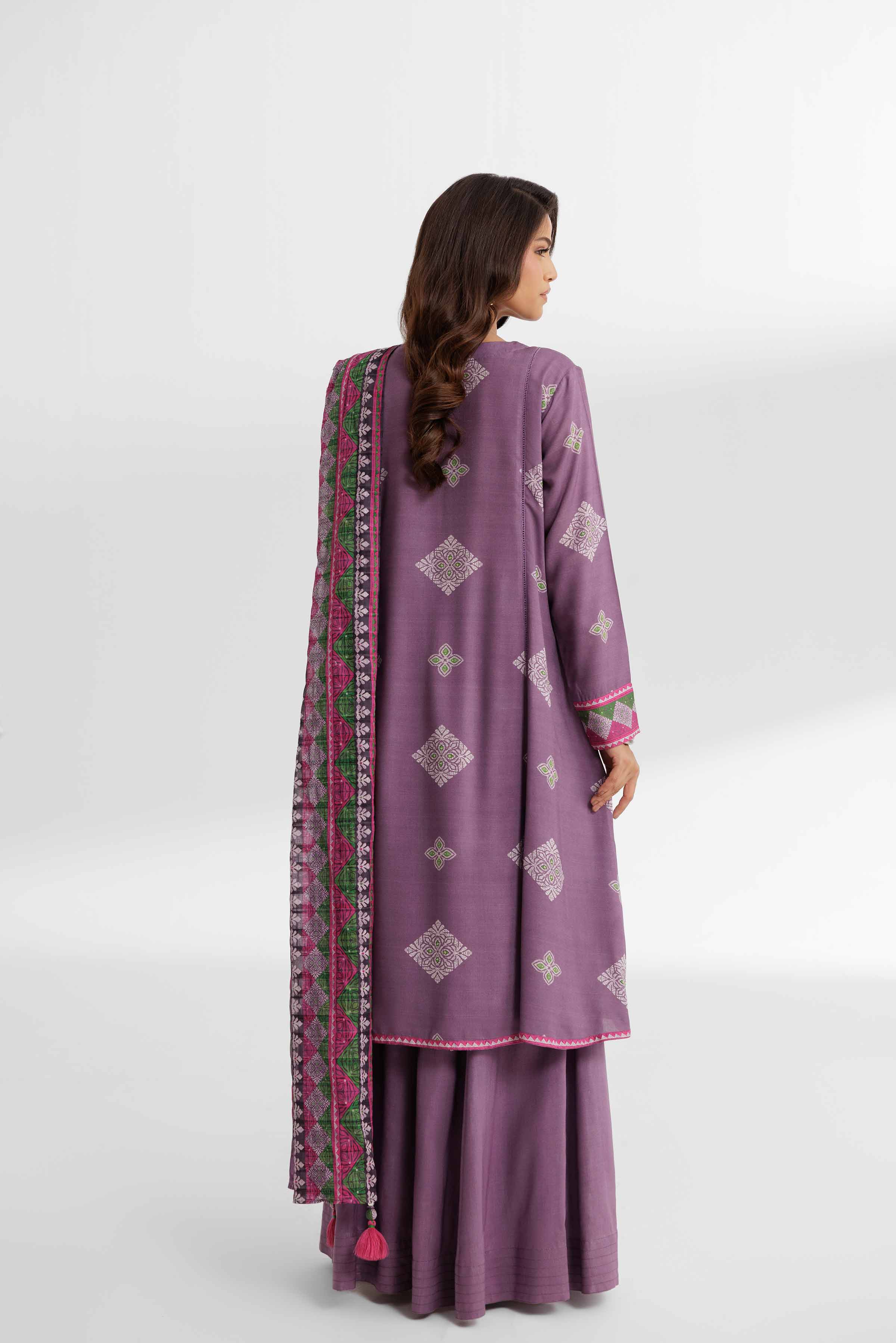 NISHATUAE - Mauve Printed Lawn 3-piece Unstitched Suit