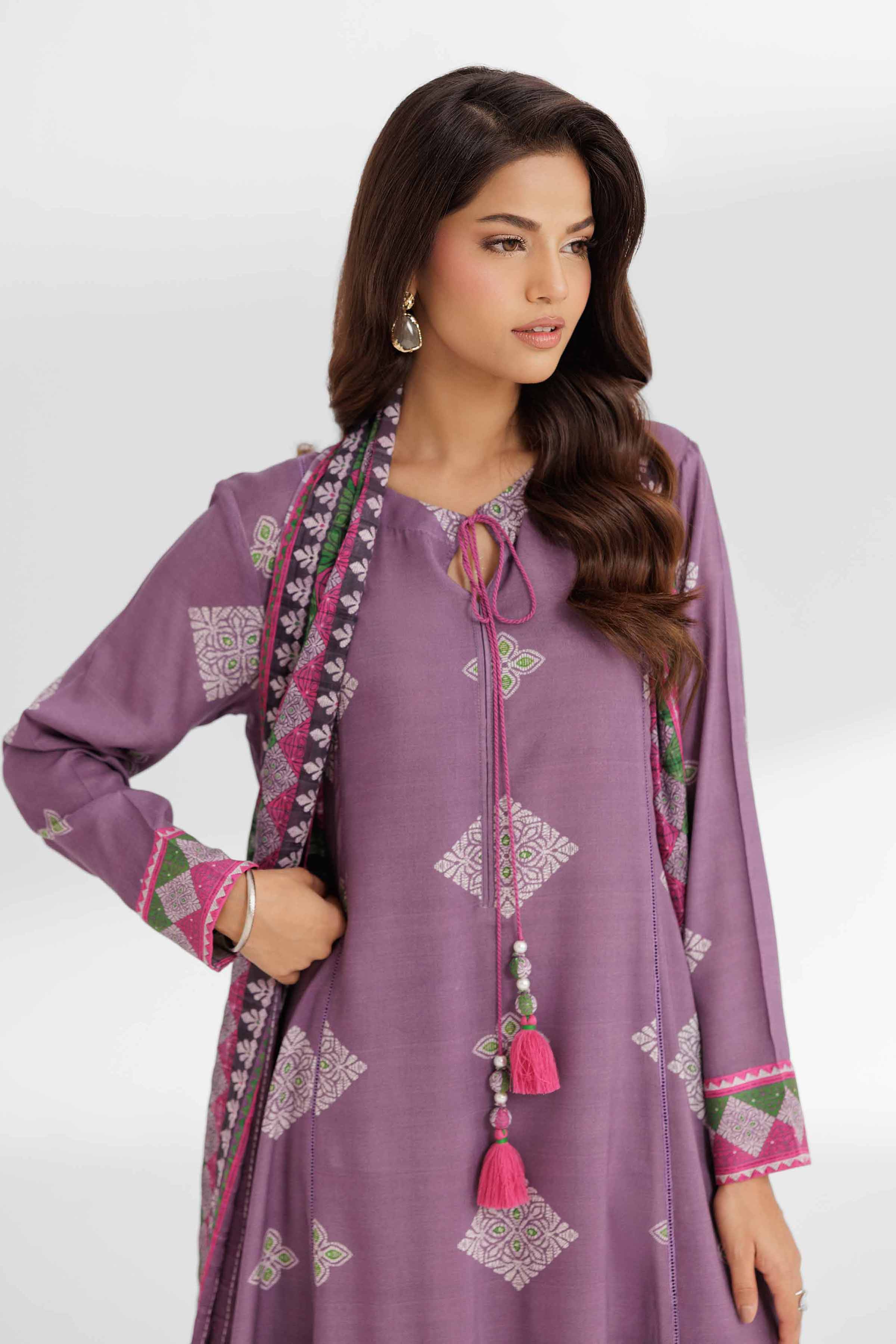 NISHATUAE - Mauve Printed Lawn 3-piece Unstitched Suit