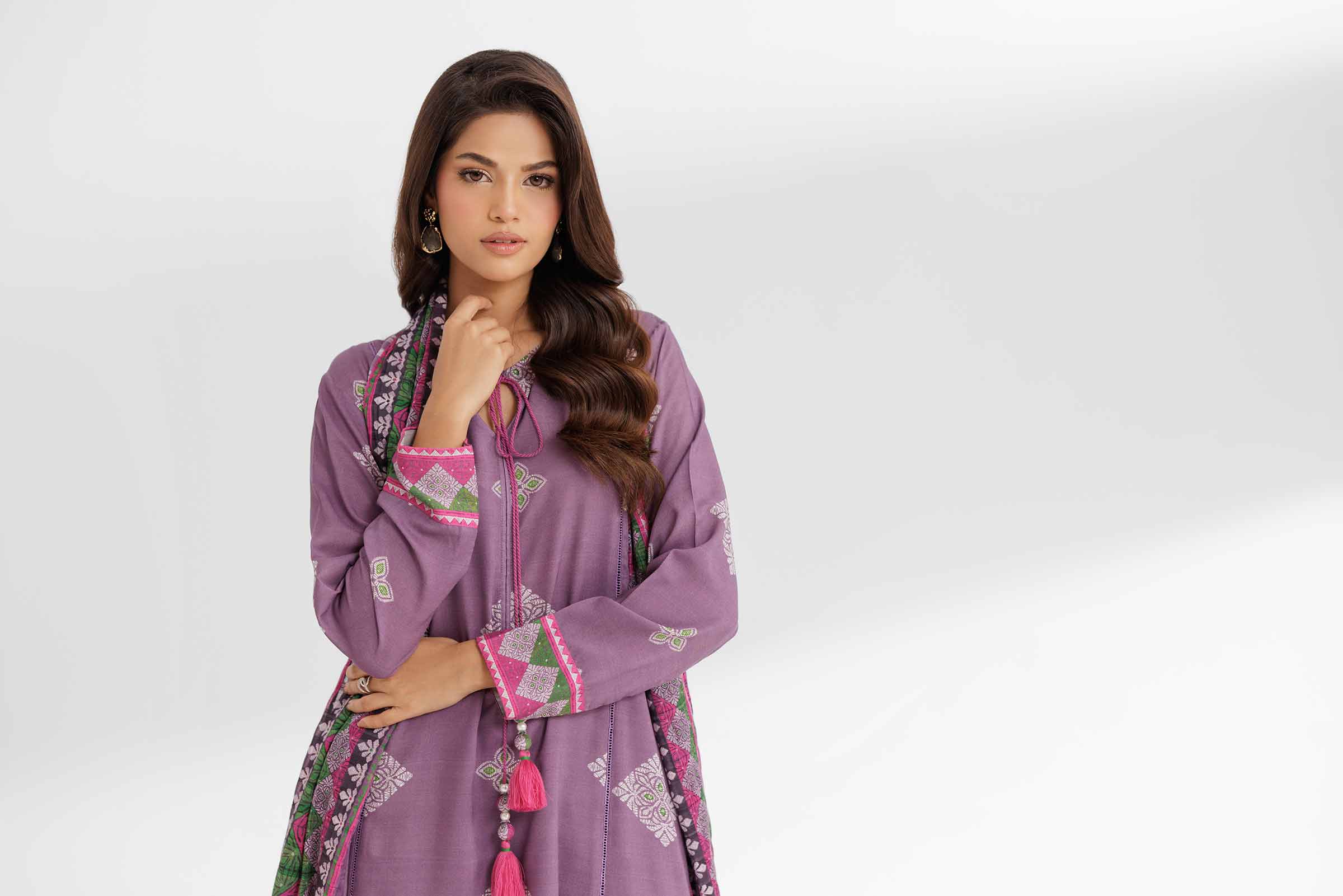 NISHATUAE - Mauve Printed Lawn 3-piece Unstitched Suit