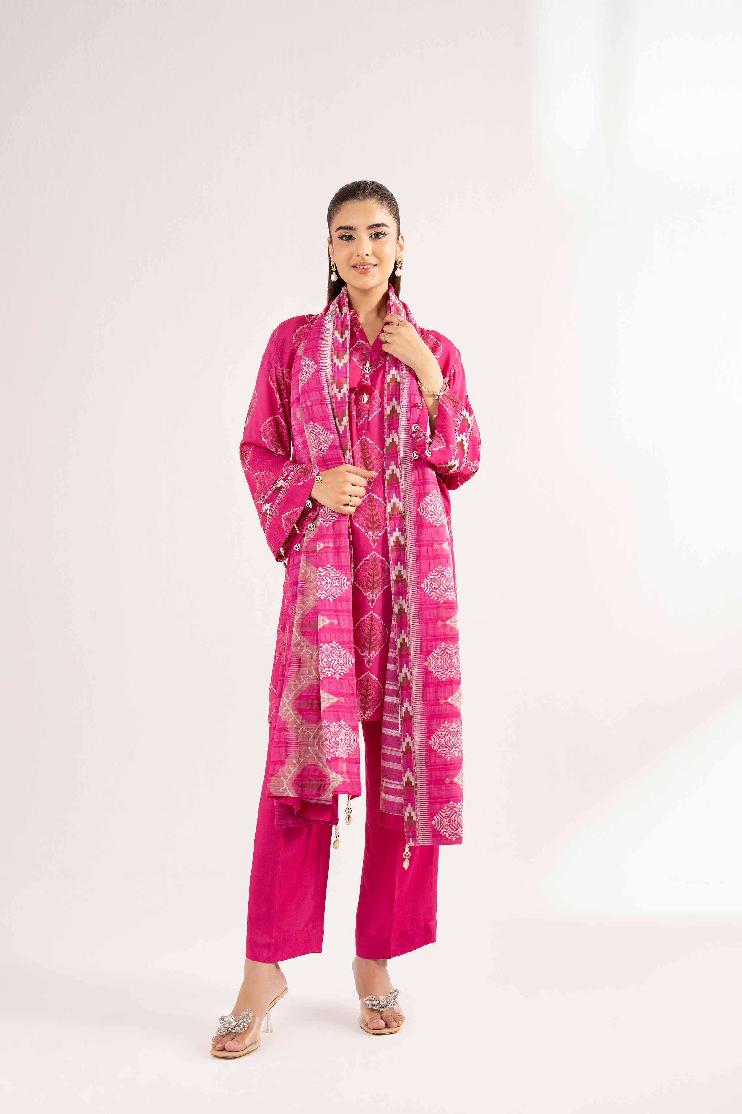 NISHATUAE - Fuchsia Printed Lawn 3-piece Unstitched Suit