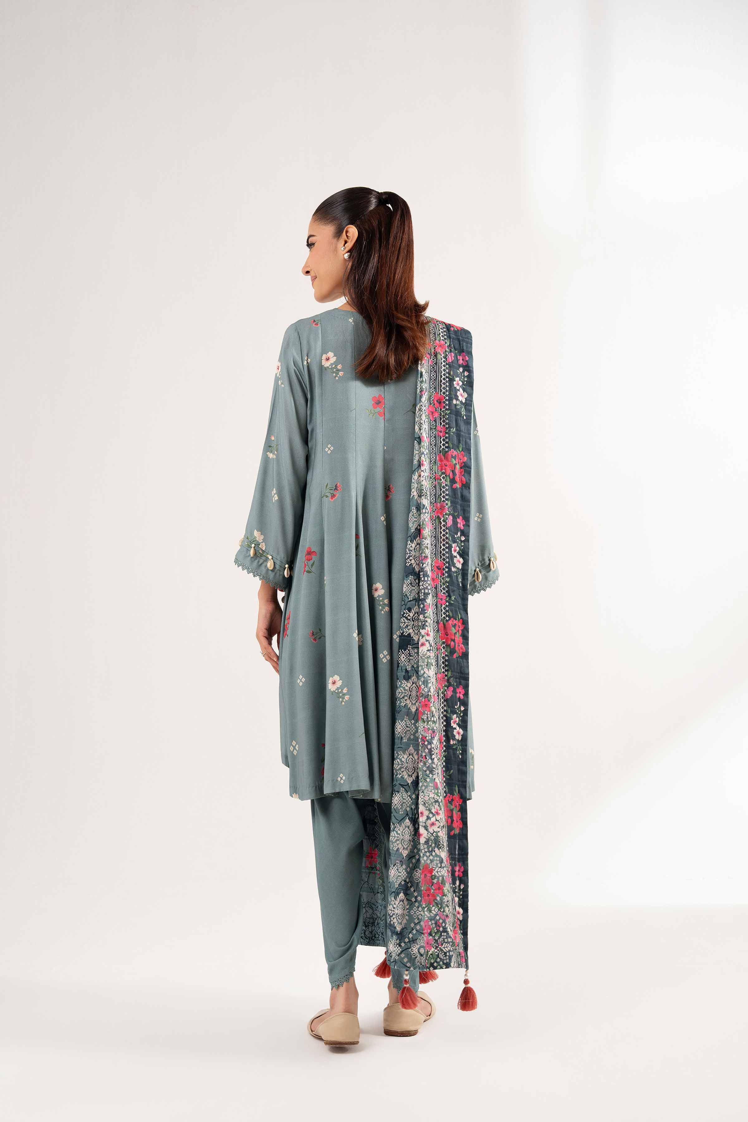 NISHATUAE - Teal Printed Lawn 3-piece Unstitched Suit