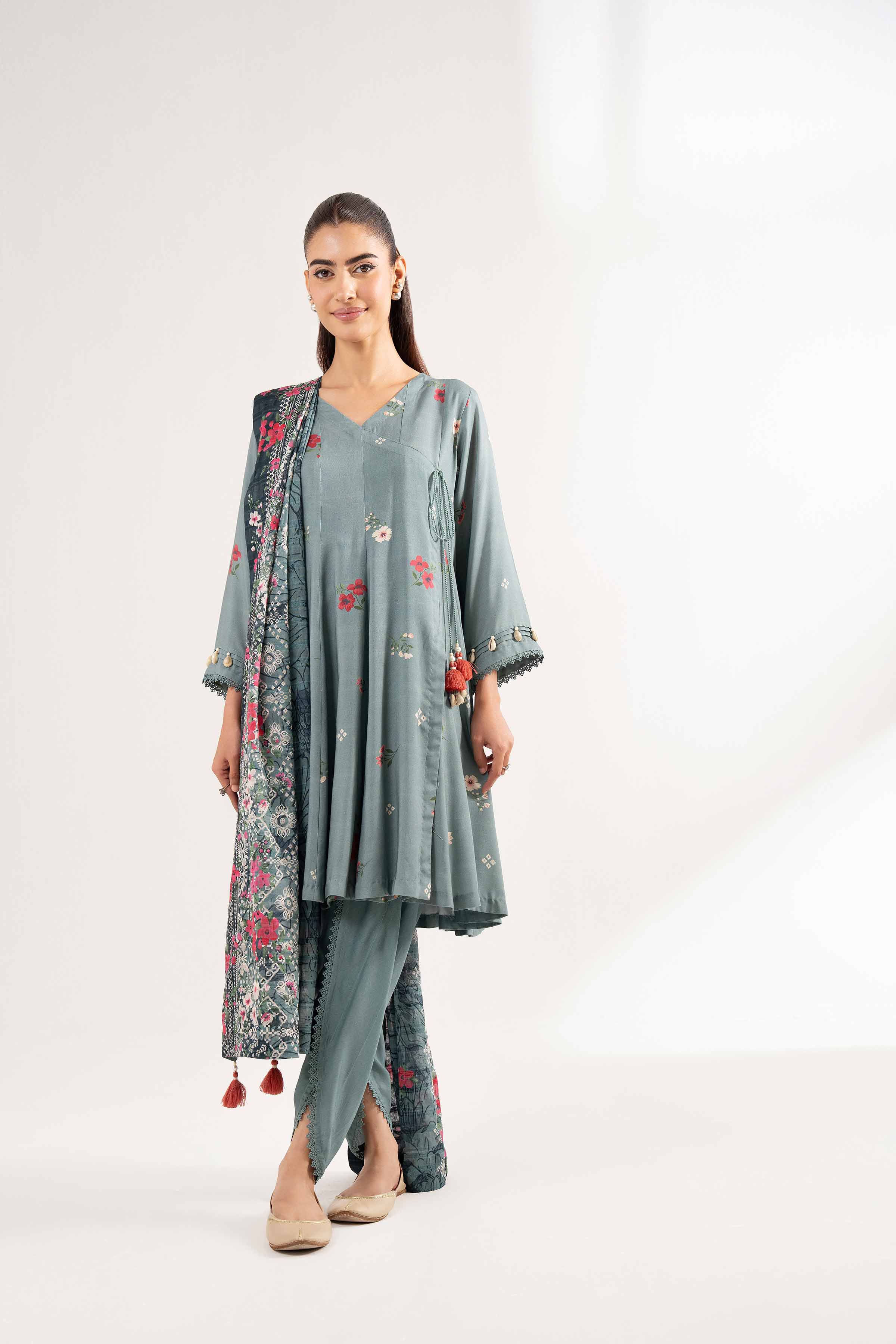 NISHATUAE - Teal Printed Lawn 3-piece Unstitched Suit