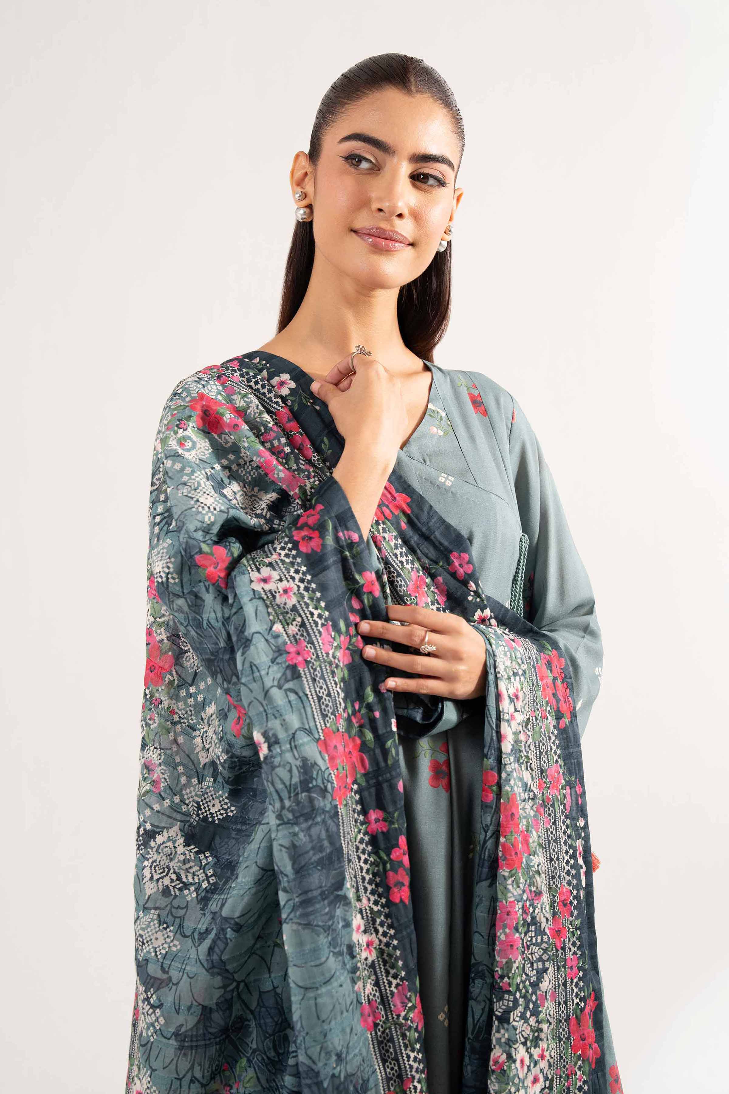 NISHATUAE - Teal Printed Lawn 3-piece Unstitched Suit