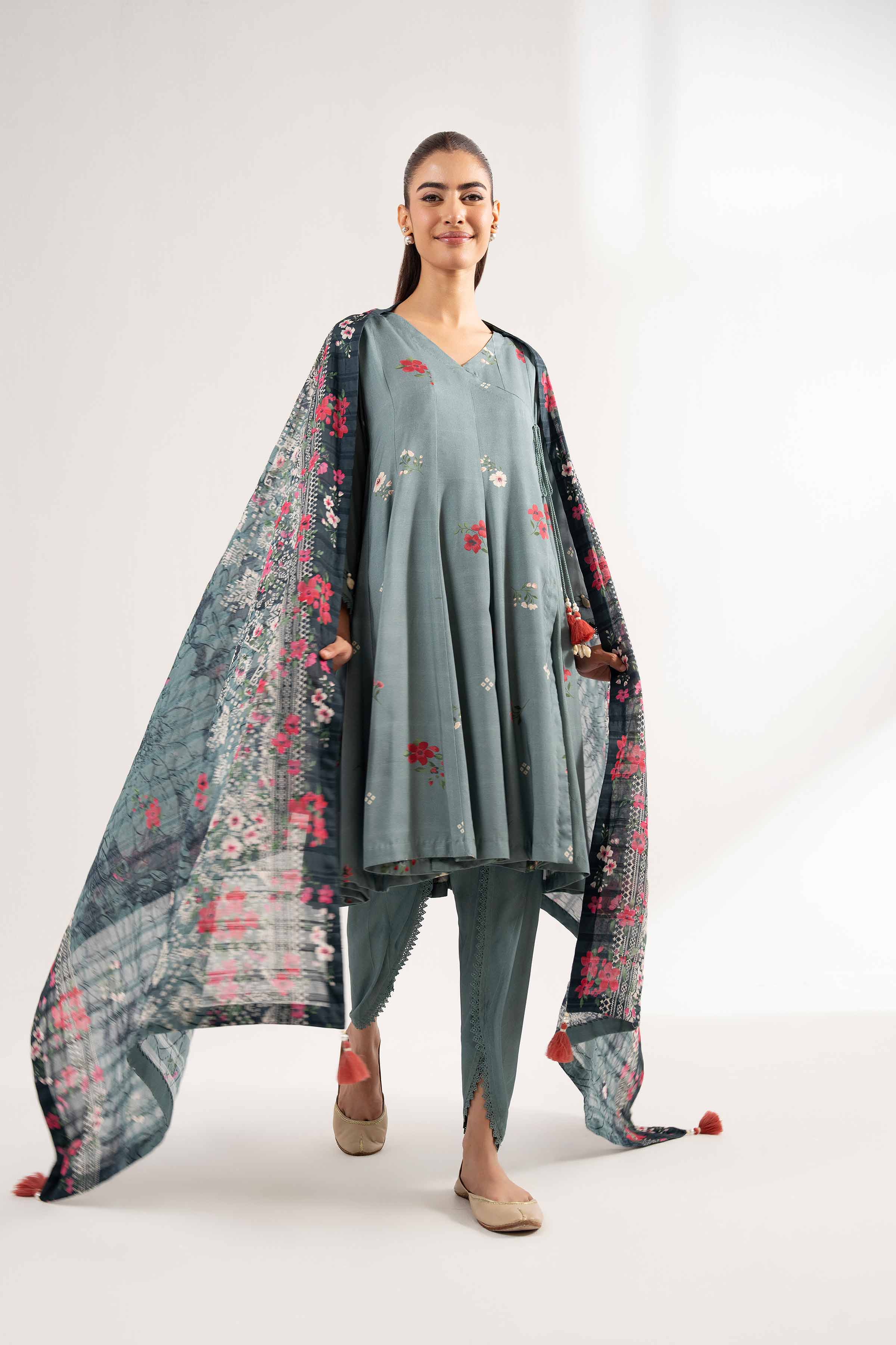 NISHATUAE - Teal Printed Lawn 3-piece Unstitched Suit