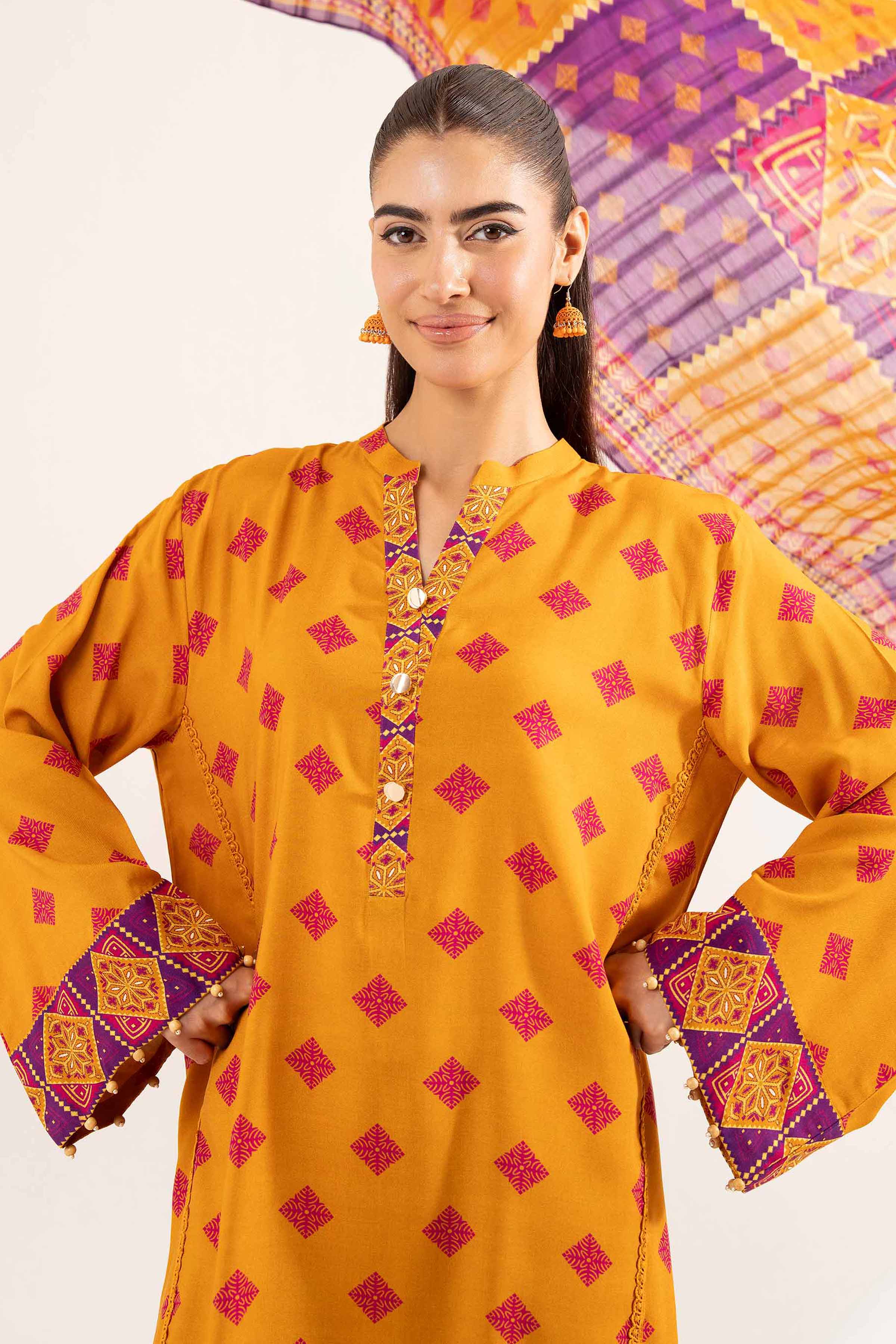 NISHATUAE - Mustard Printed Lawn 3-piece Unstitched Suit