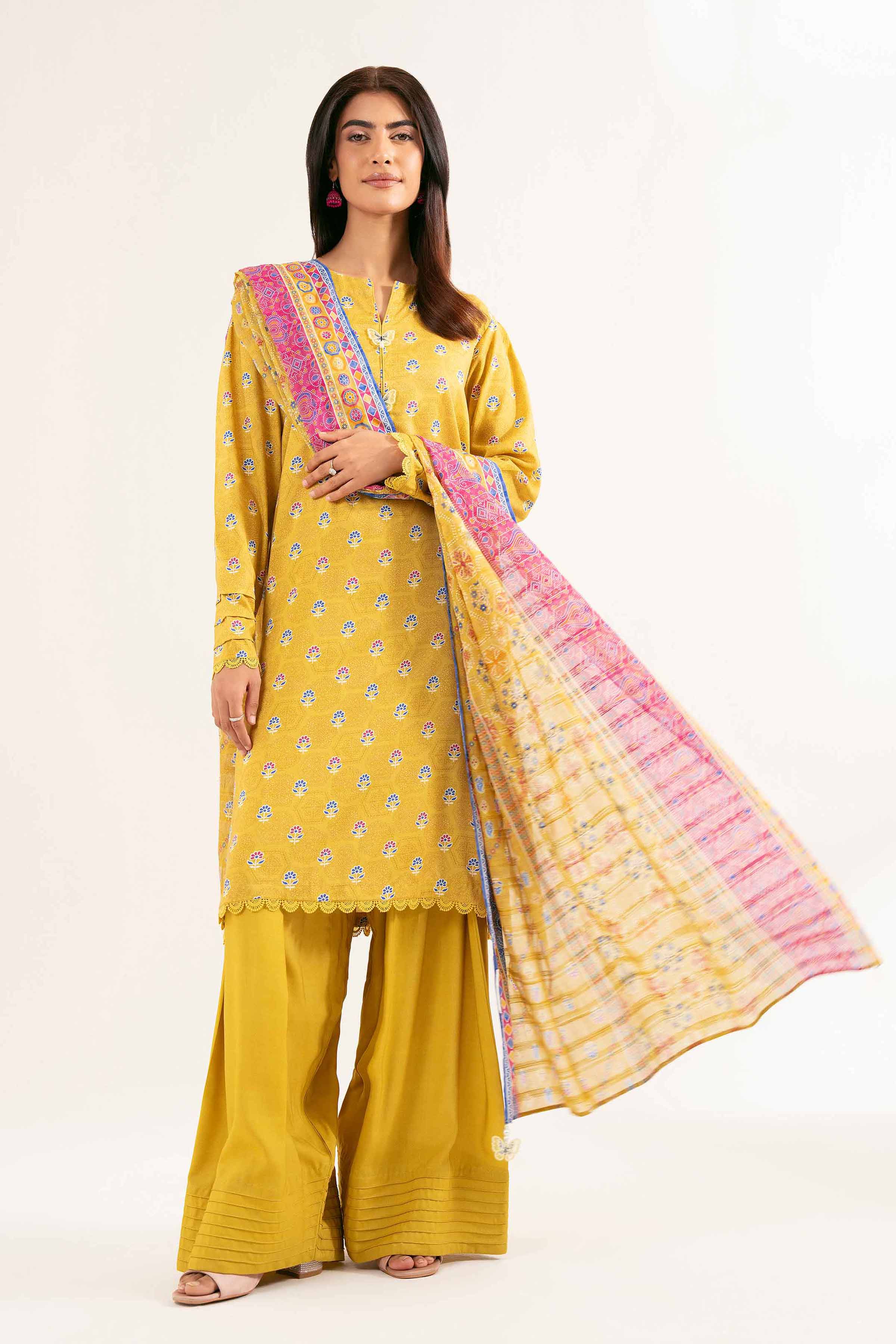 NISHATUAE - Gold Printed Lawn 3-piece Unstitched Suit