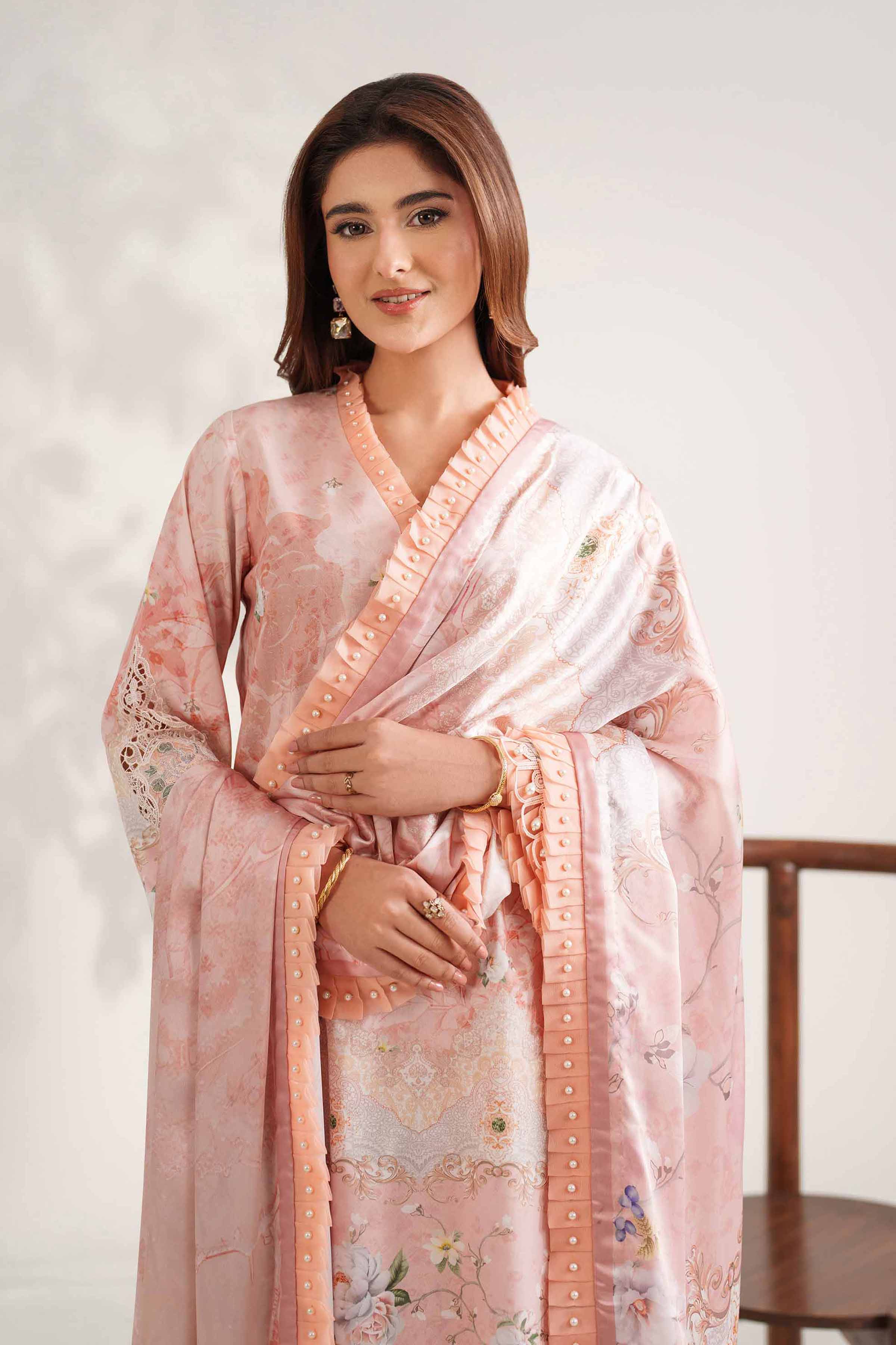 NISHATUAE - Peach Embroidered Cambric 3-piece Unstitched Suit