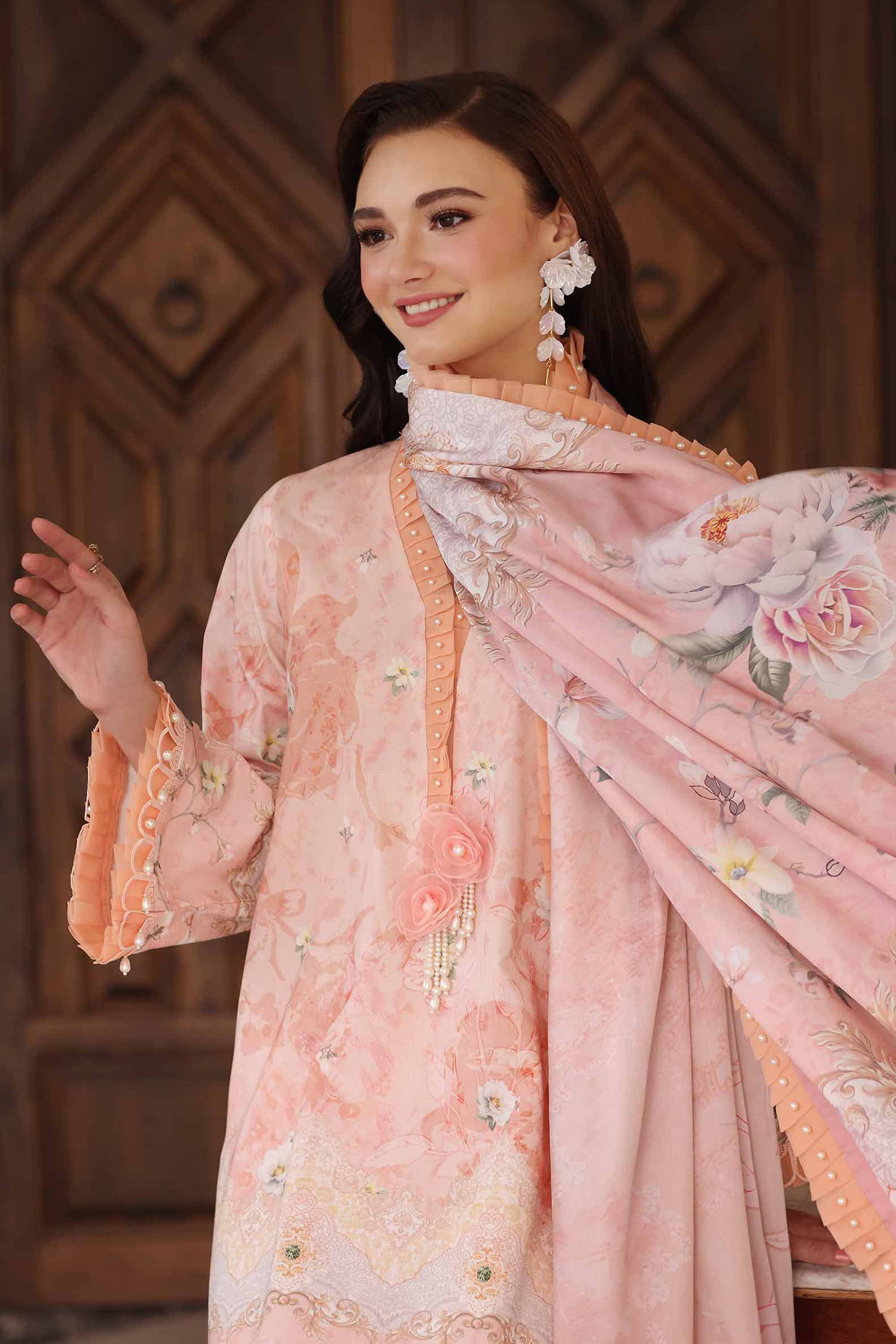 NISHATUAE - Peach Embroidered Cambric 3-piece Unstitched Suit