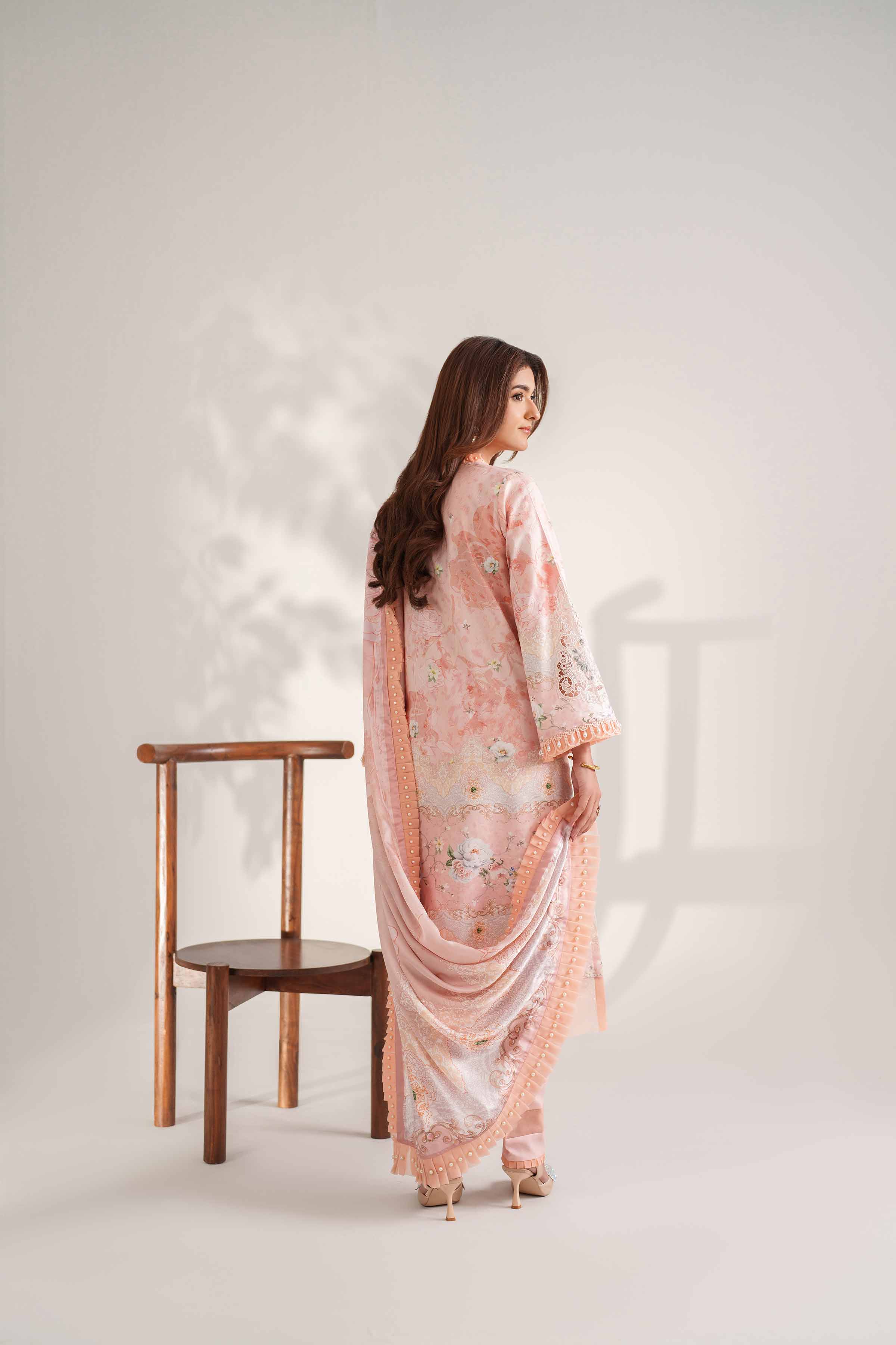 NISHATUAE - Peach Embroidered Cambric 3-piece Unstitched Suit