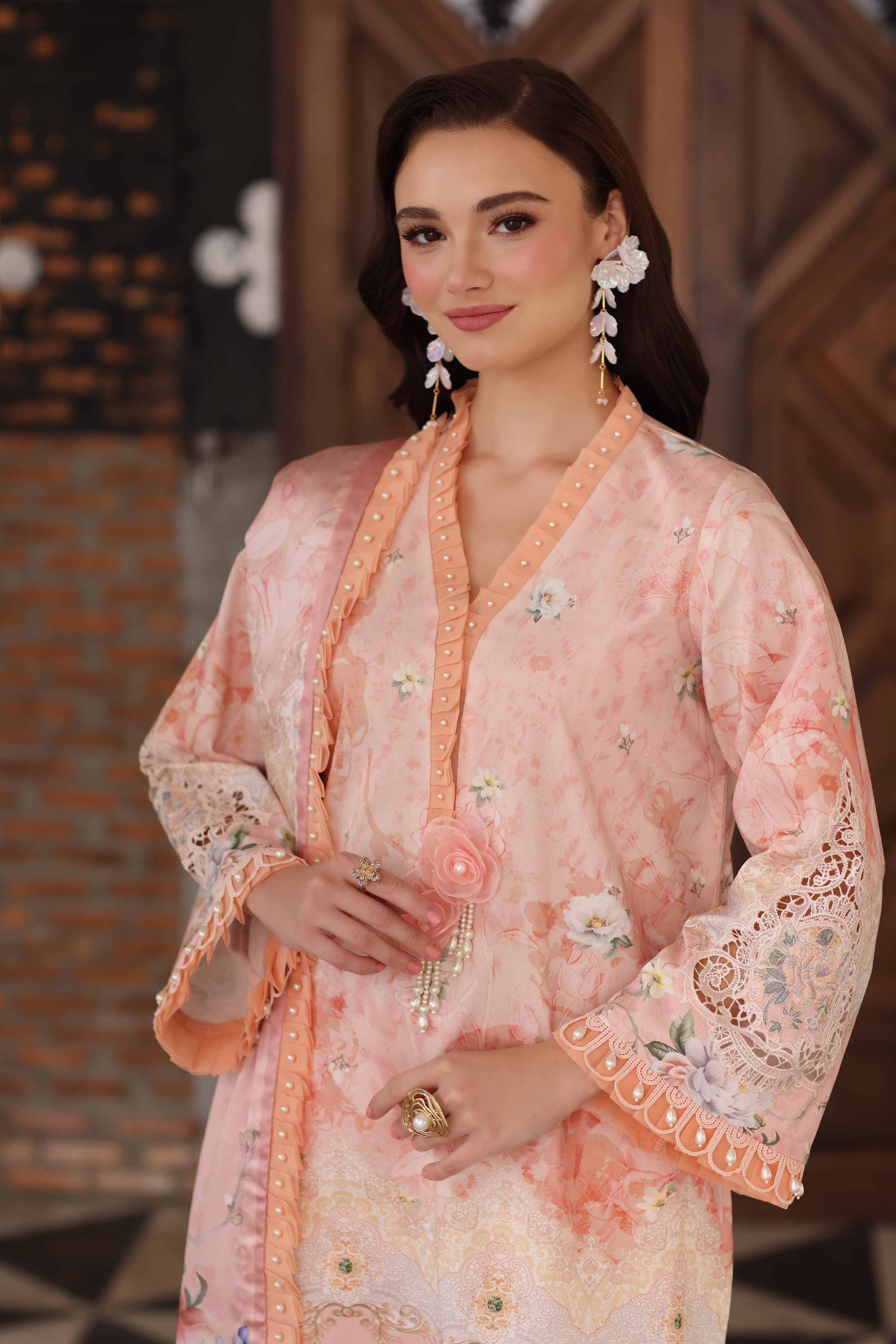 NISHATUAE - Peach Embroidered Cambric 3-piece Unstitched Suit