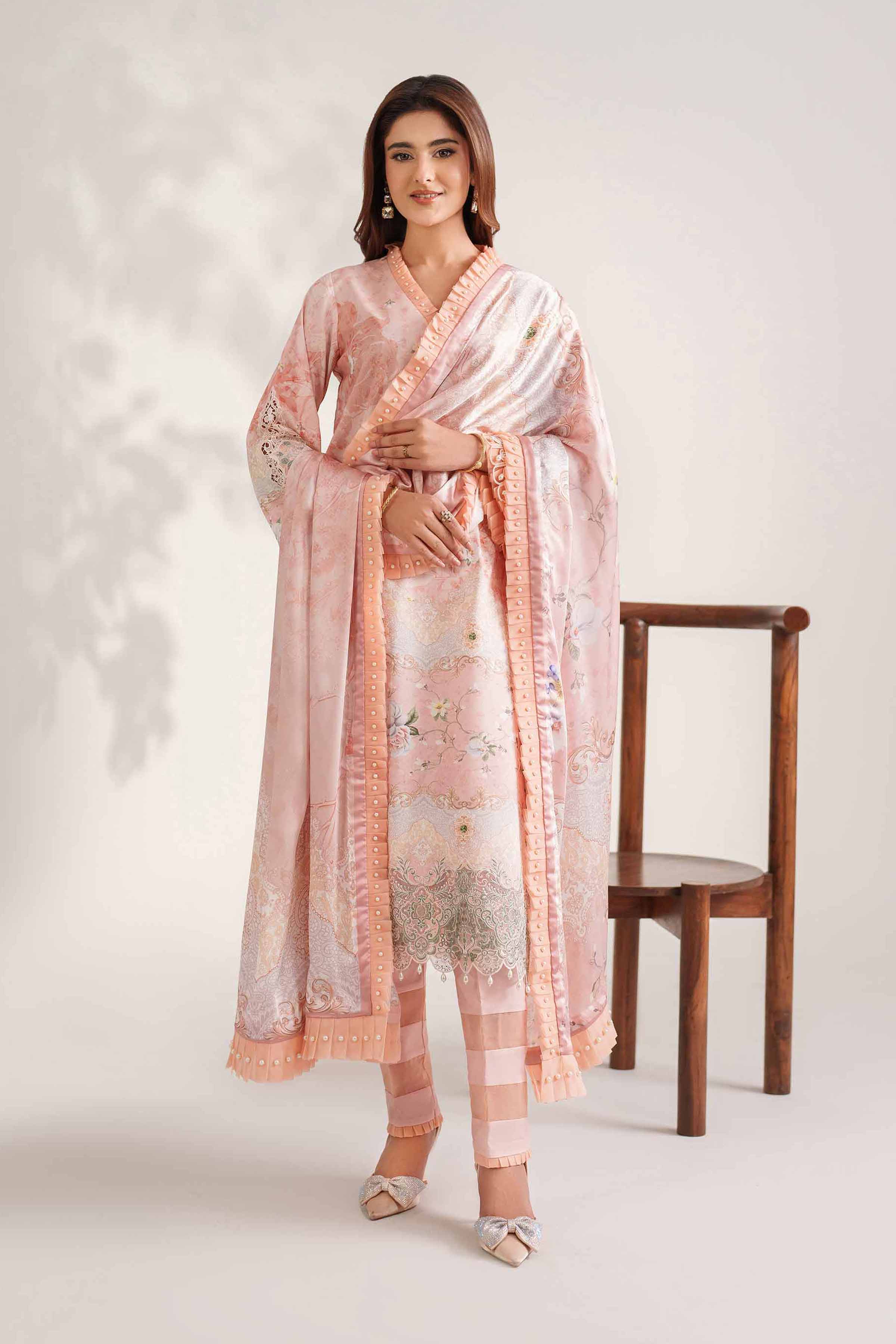 NISHATUAE - Peach Embroidered Cambric 3-piece Unstitched Suit