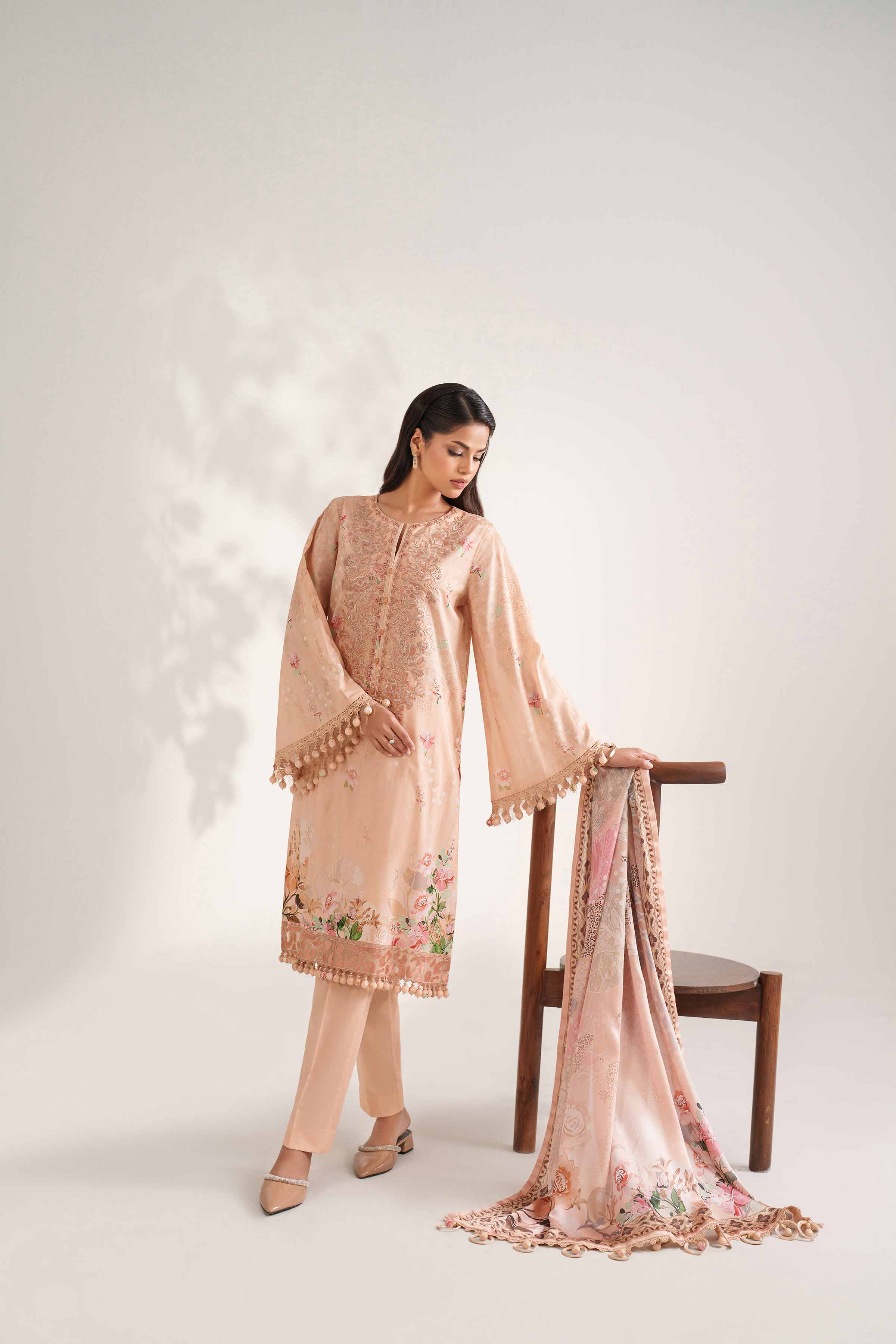 NISHATUAE - Peach Embroidered Cambric 3-piece Unstitched Suit