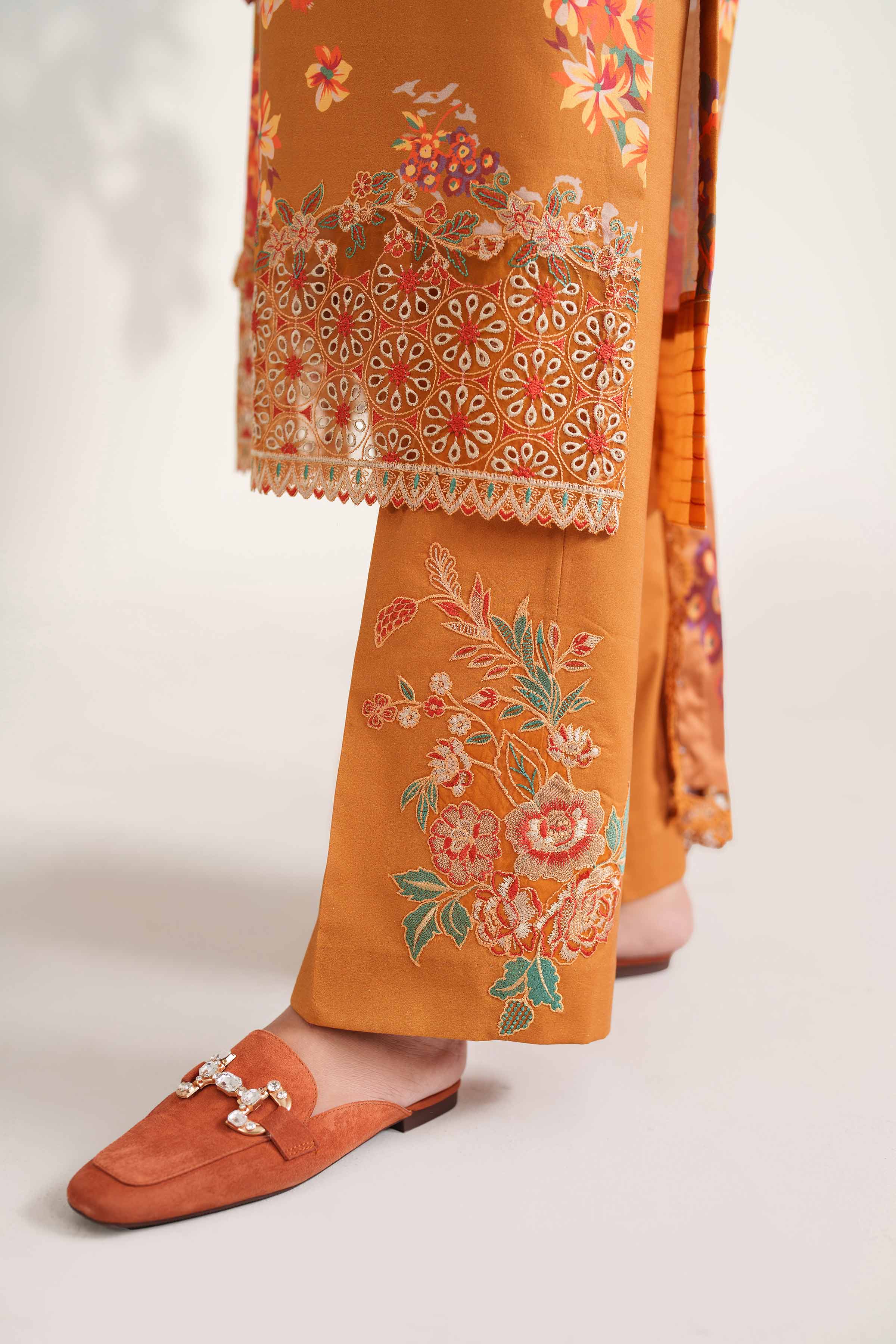 NISHATUAE - Brown Embroidered Cambric 3-piece Unstitched Suit