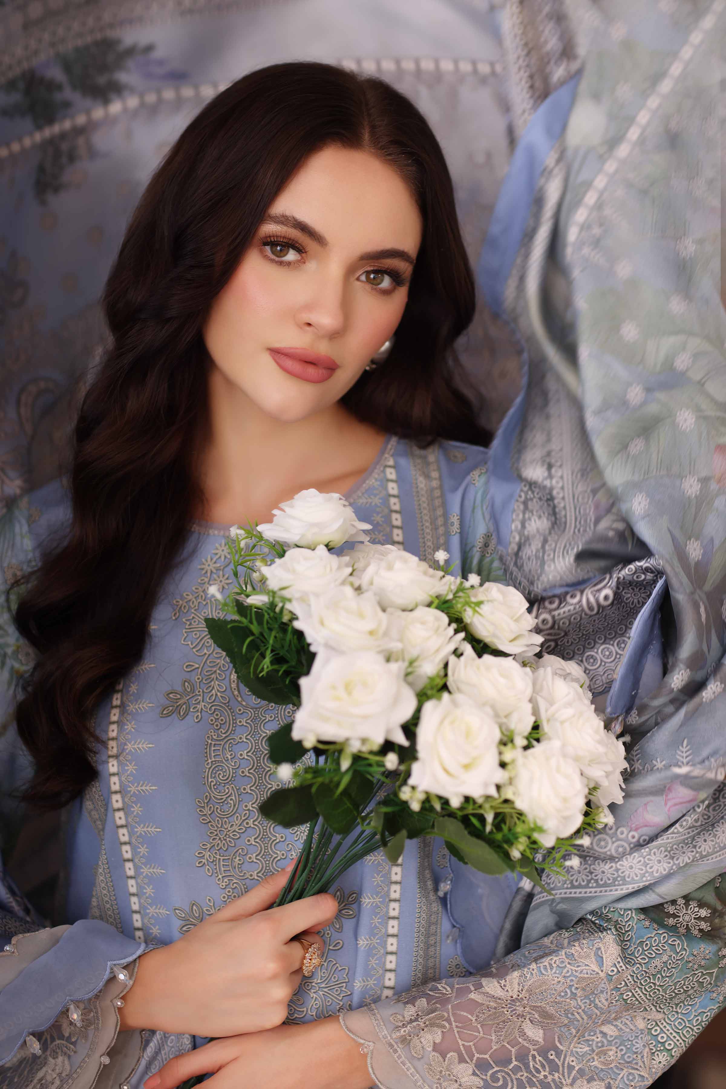 NISHATUAE - Blue Embroidered Cambric 3-piece Unstitched Suit