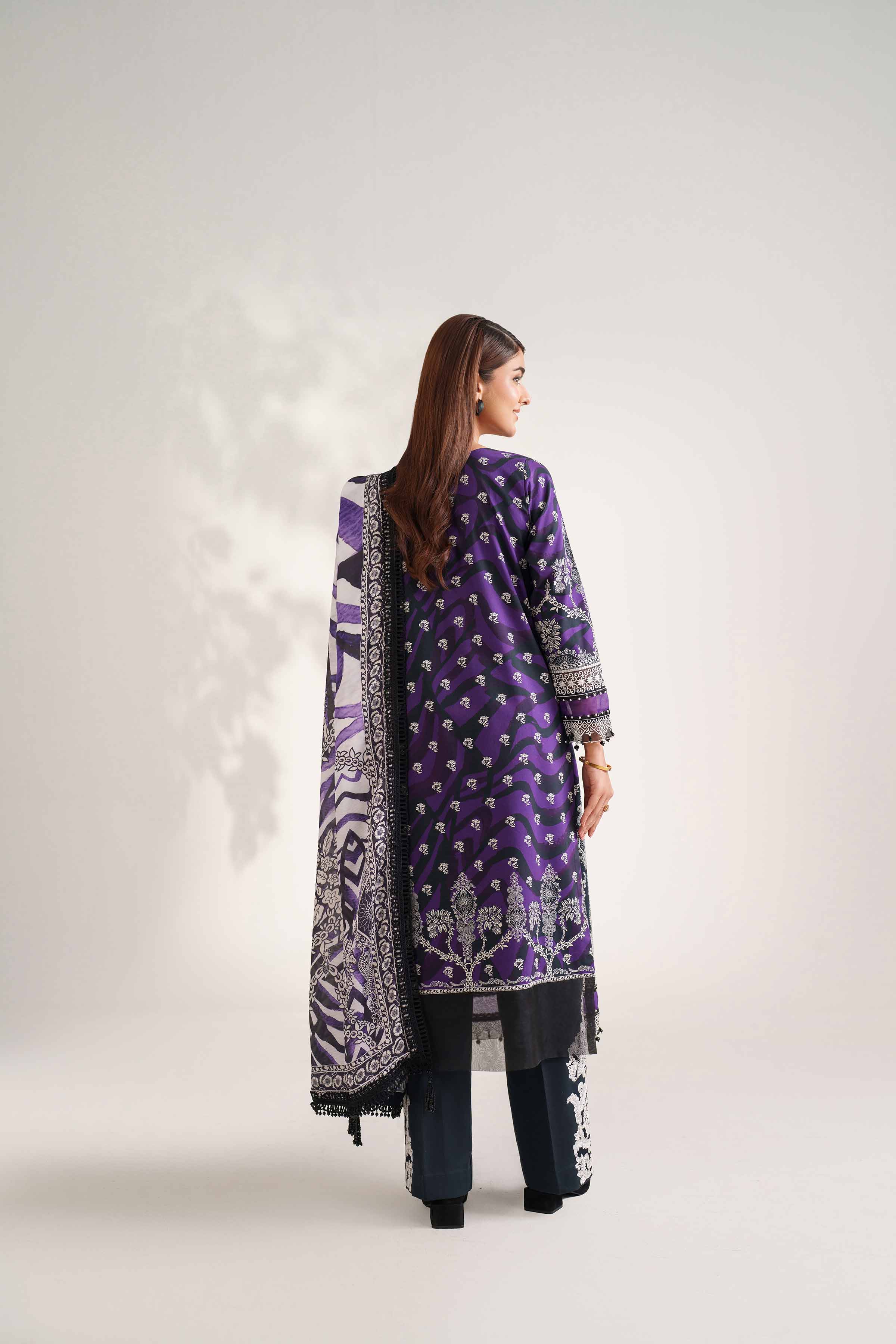 NISHATUAE - Purple Embroidered Cambric 3-piece Unstitched Suit