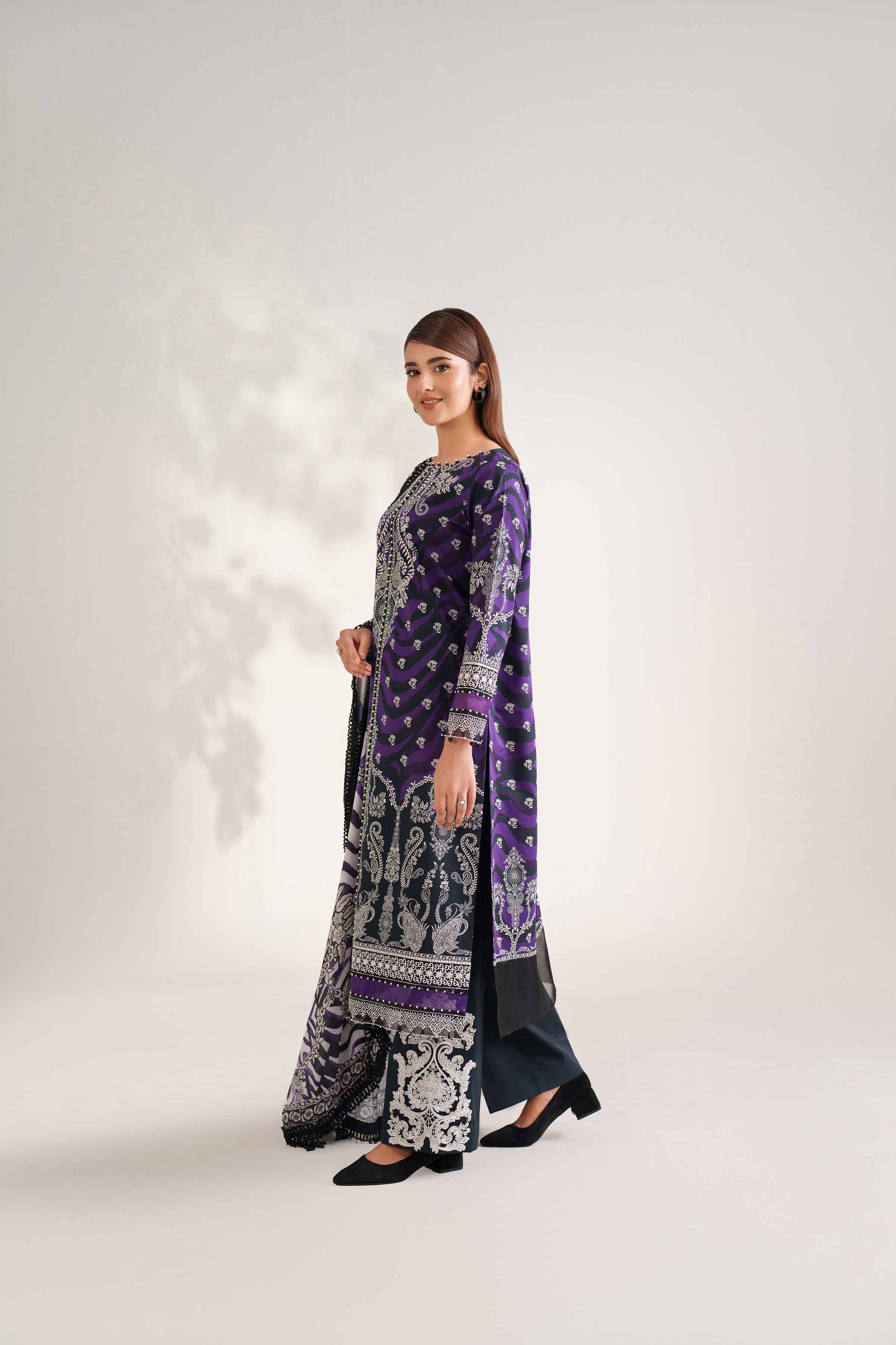 NISHATUAE - Purple Embroidered Cambric 3-piece Unstitched Suit