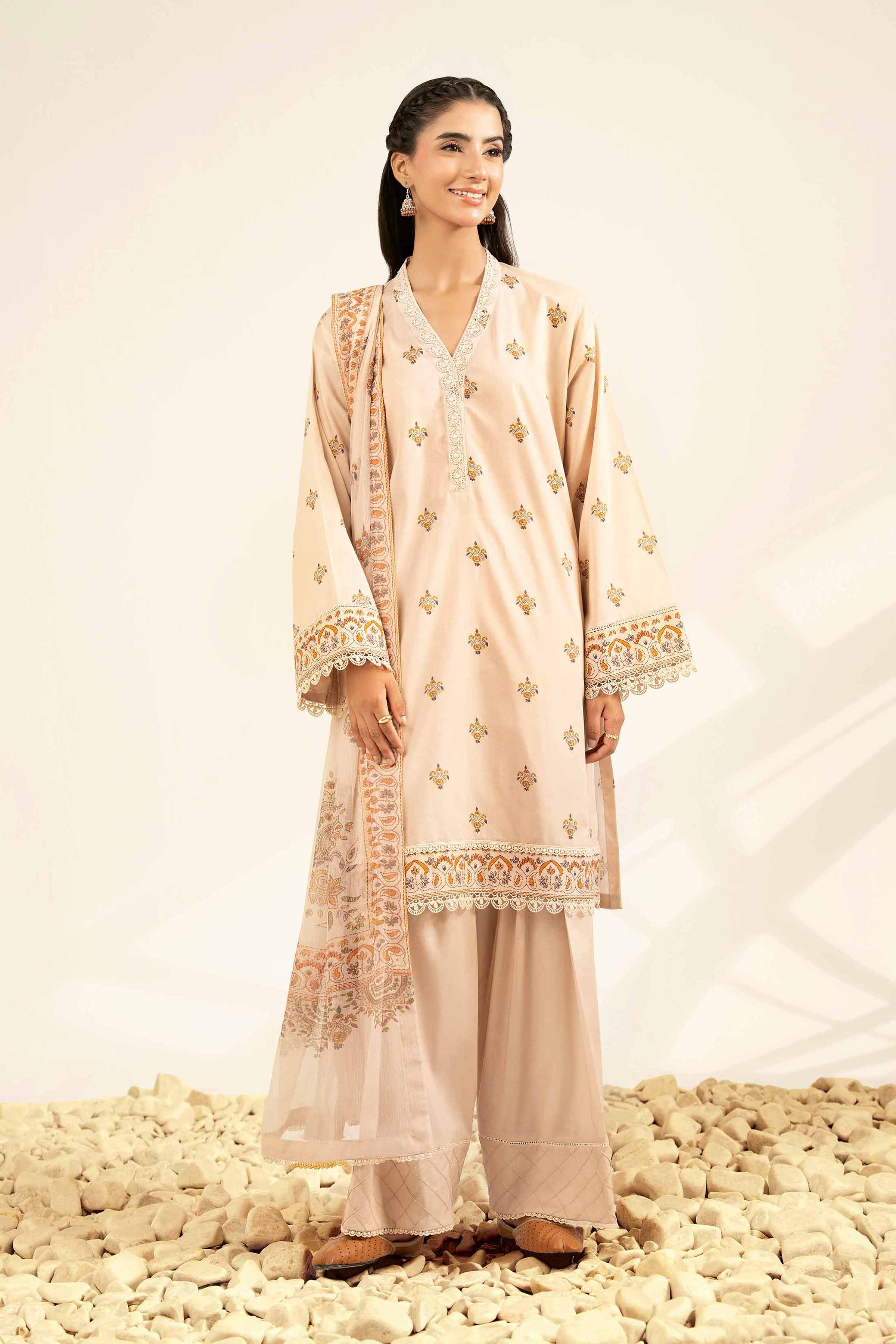 NISHATUAE - Beige Printed Cambric 3-piece Unstitched Suit