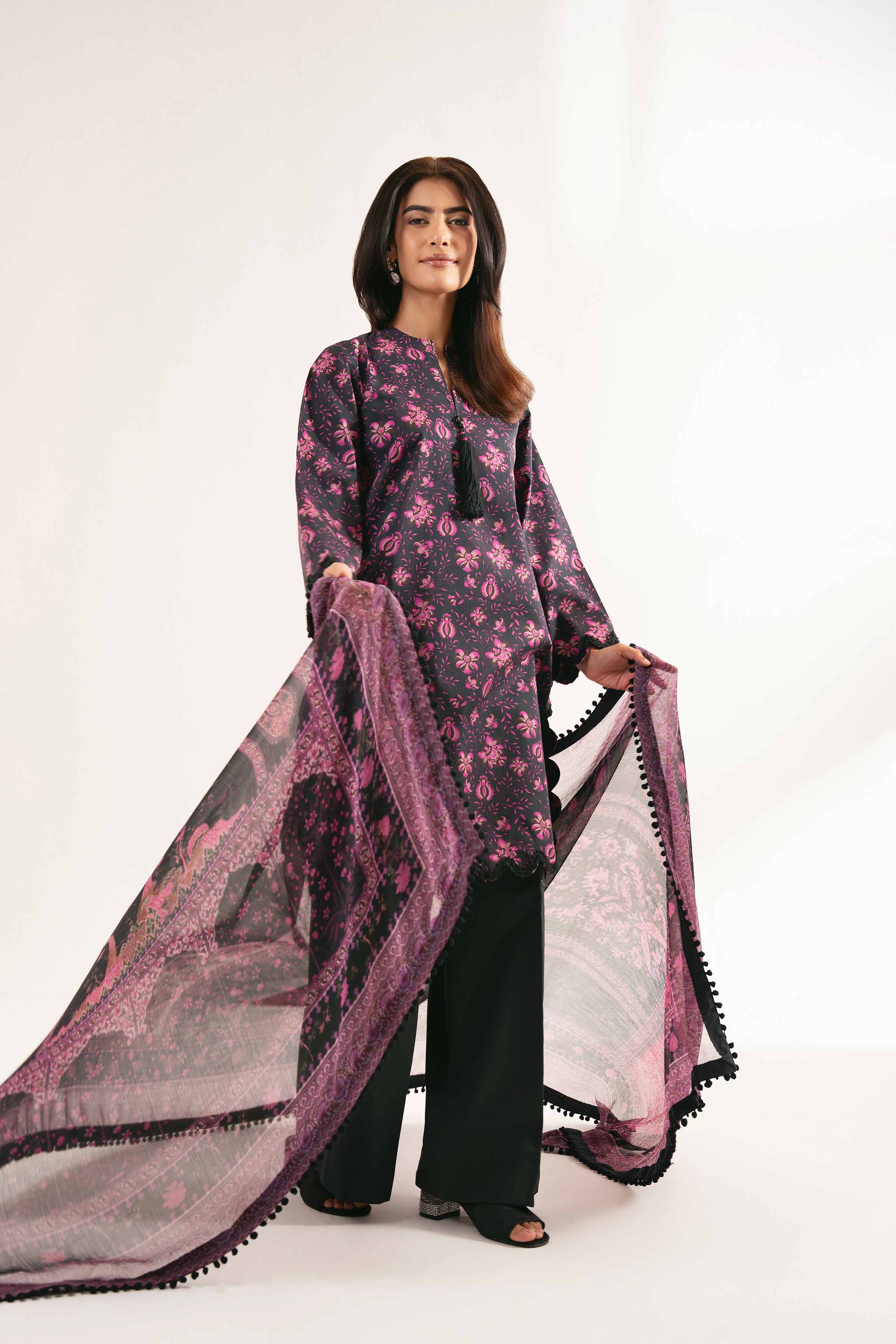 NISHATUAE - Black Printed Cambric 3-piece Unstitched Suit