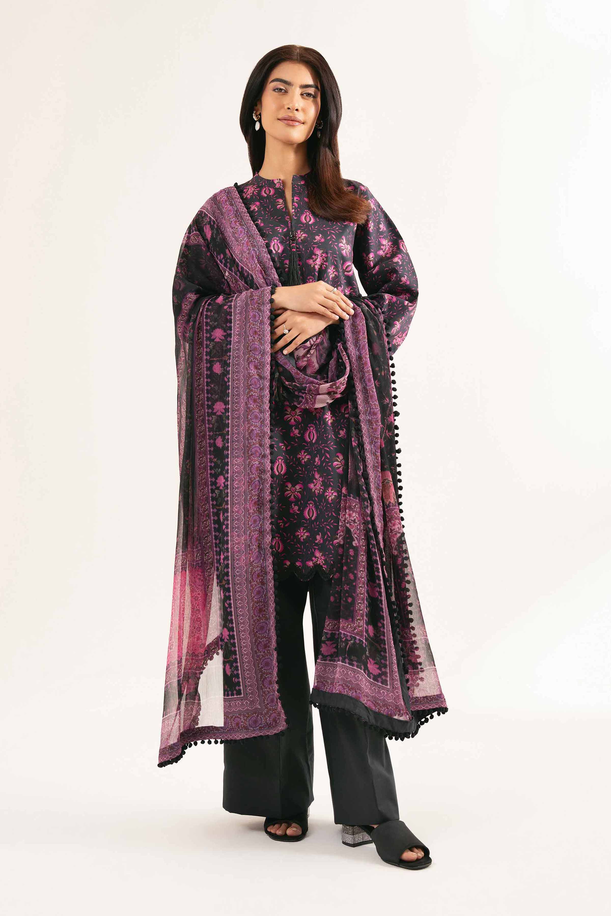 NISHATUAE - Black Printed Cambric 3-piece Unstitched Suit
