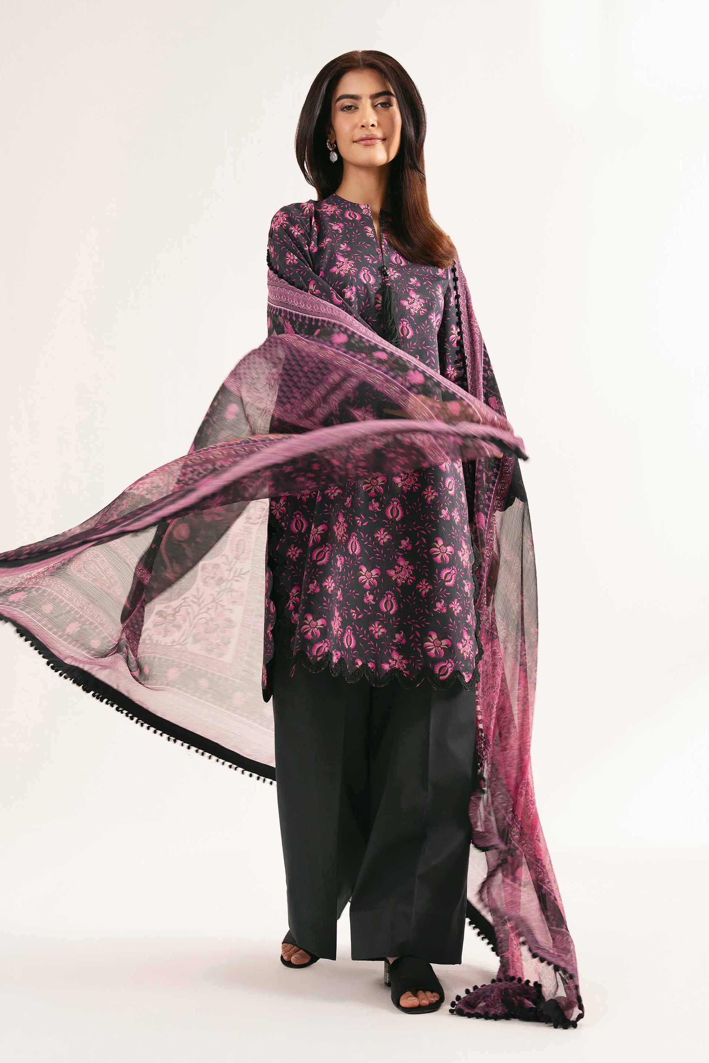 NISHATUAE - Black Printed Cambric 3-piece Unstitched Suit