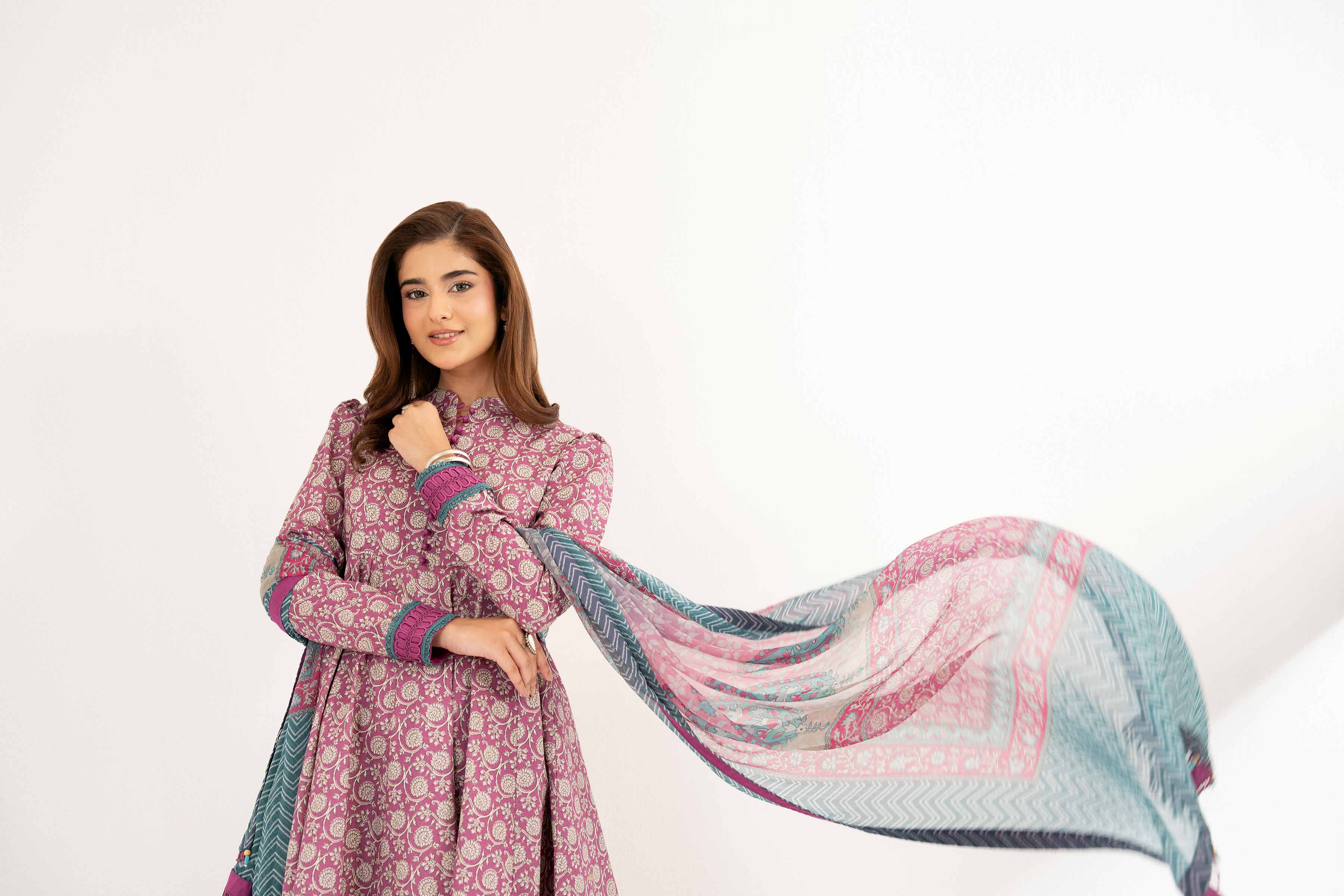 NISHATUAE - Pink Printed Cambric 3-piece Unstitched Suit