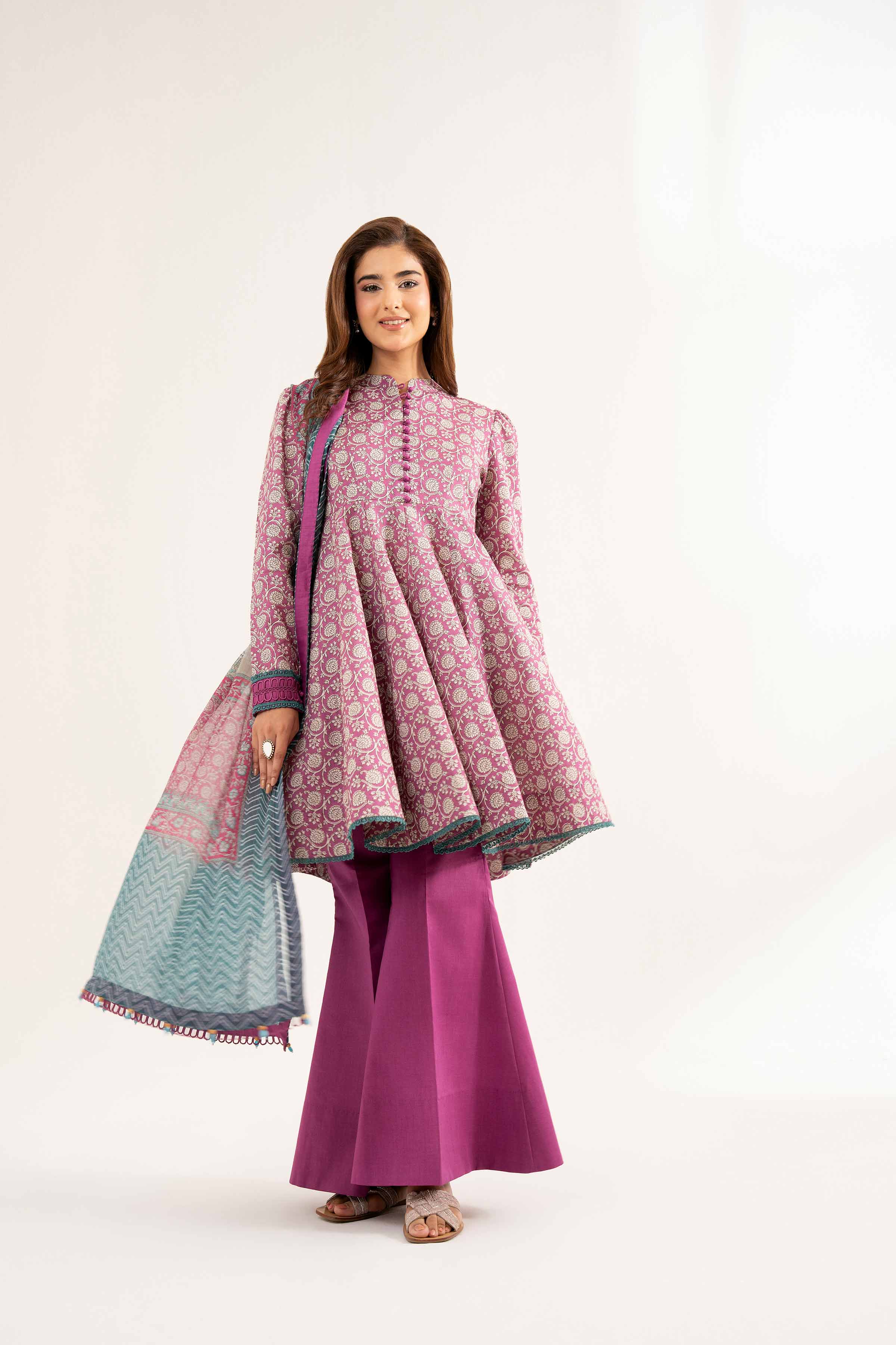 NISHATUAE - Pink Printed Cambric 3-piece Unstitched Suit