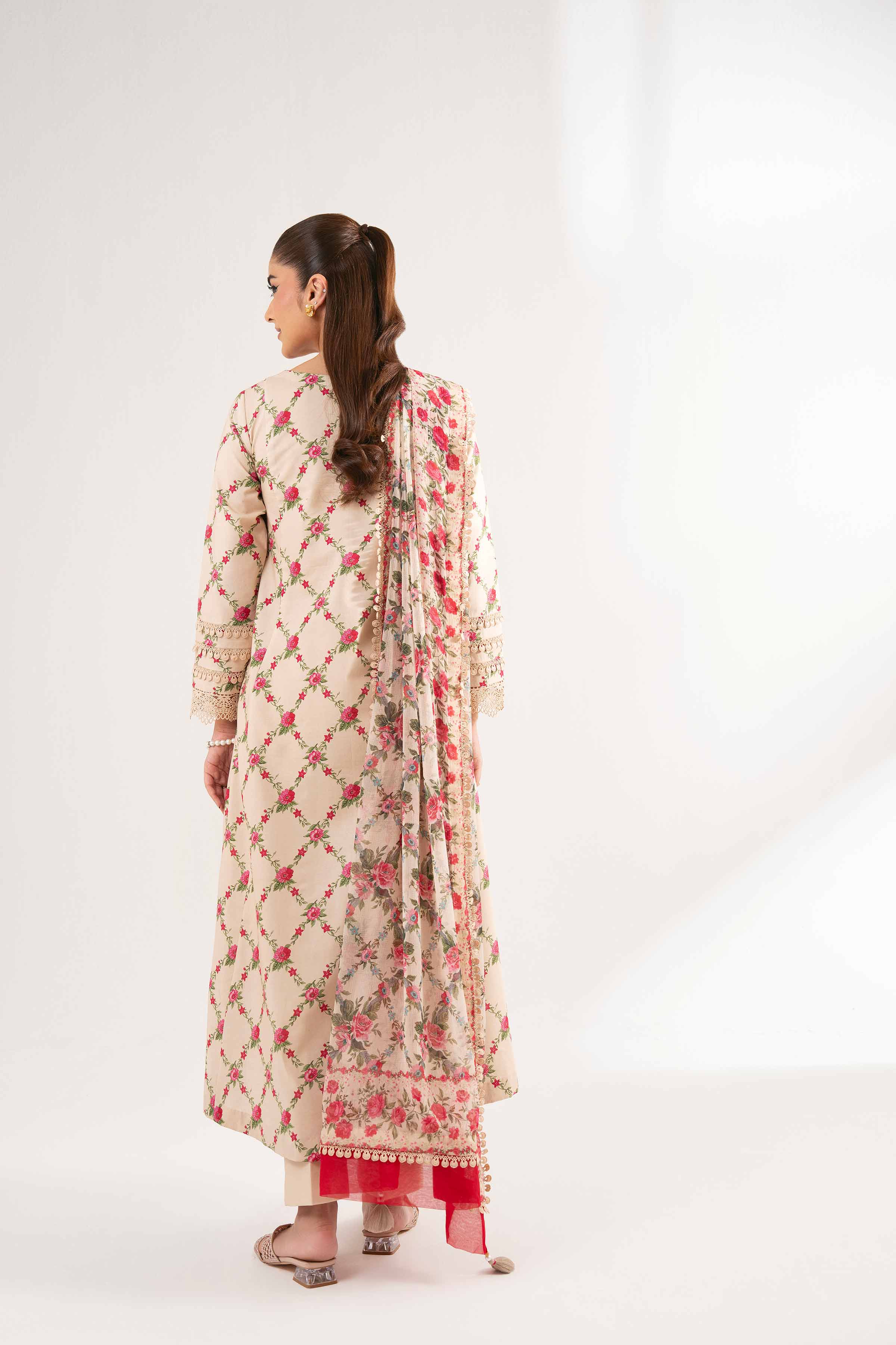 NISHATUAE - Beige Printed Cambric 3-piece Unstitched Suit