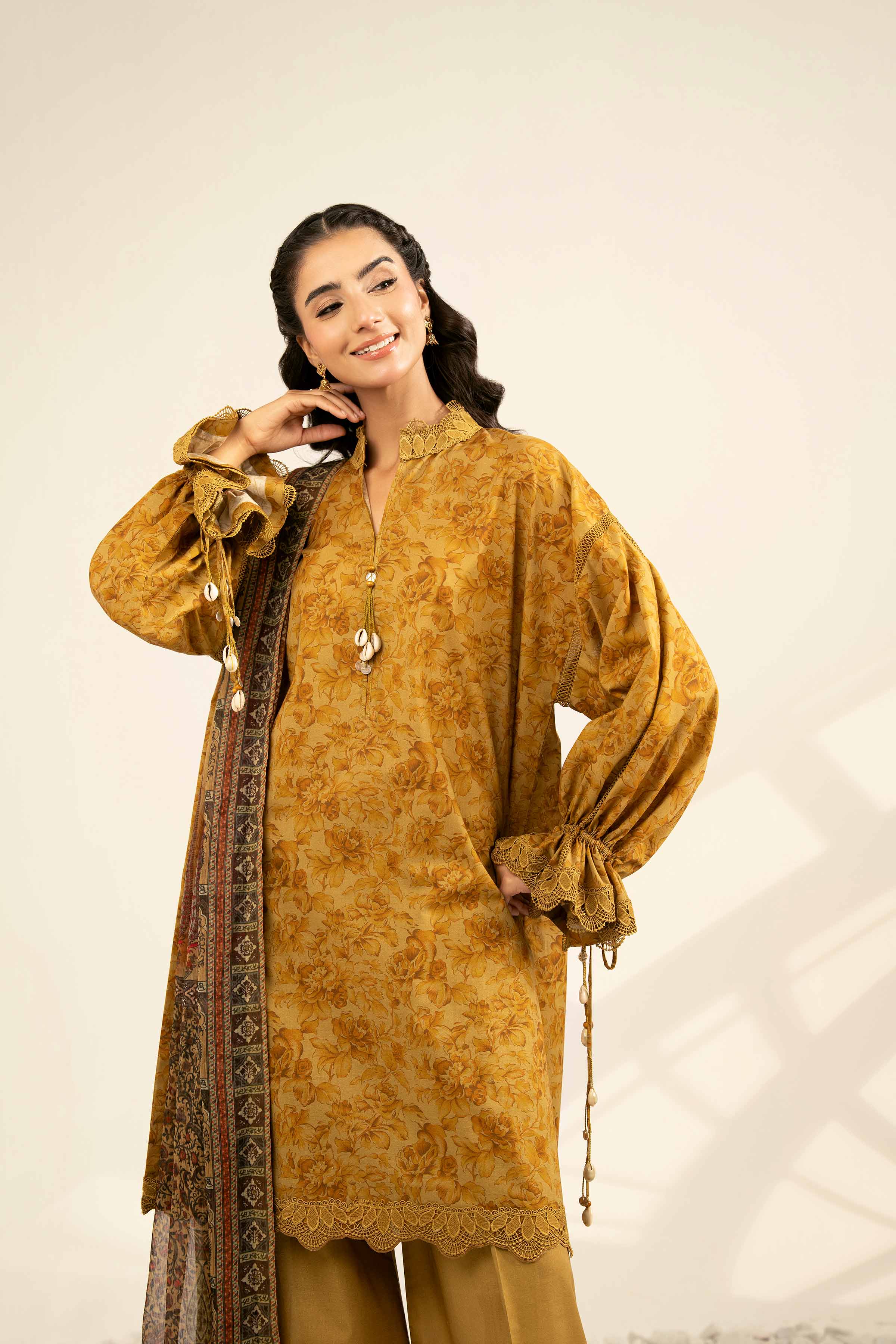 NISHATUAE - Gold Printed Cambric 3-piece Unstitched Suit