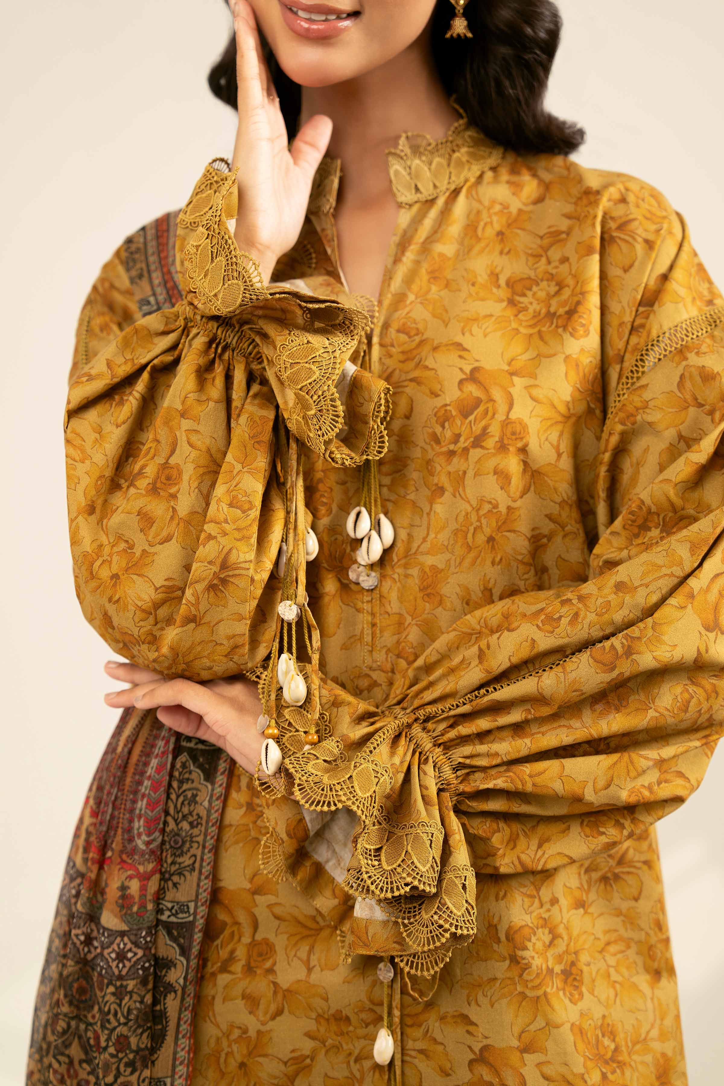 NISHATUAE - Gold Printed Cambric 3-piece Unstitched Suit