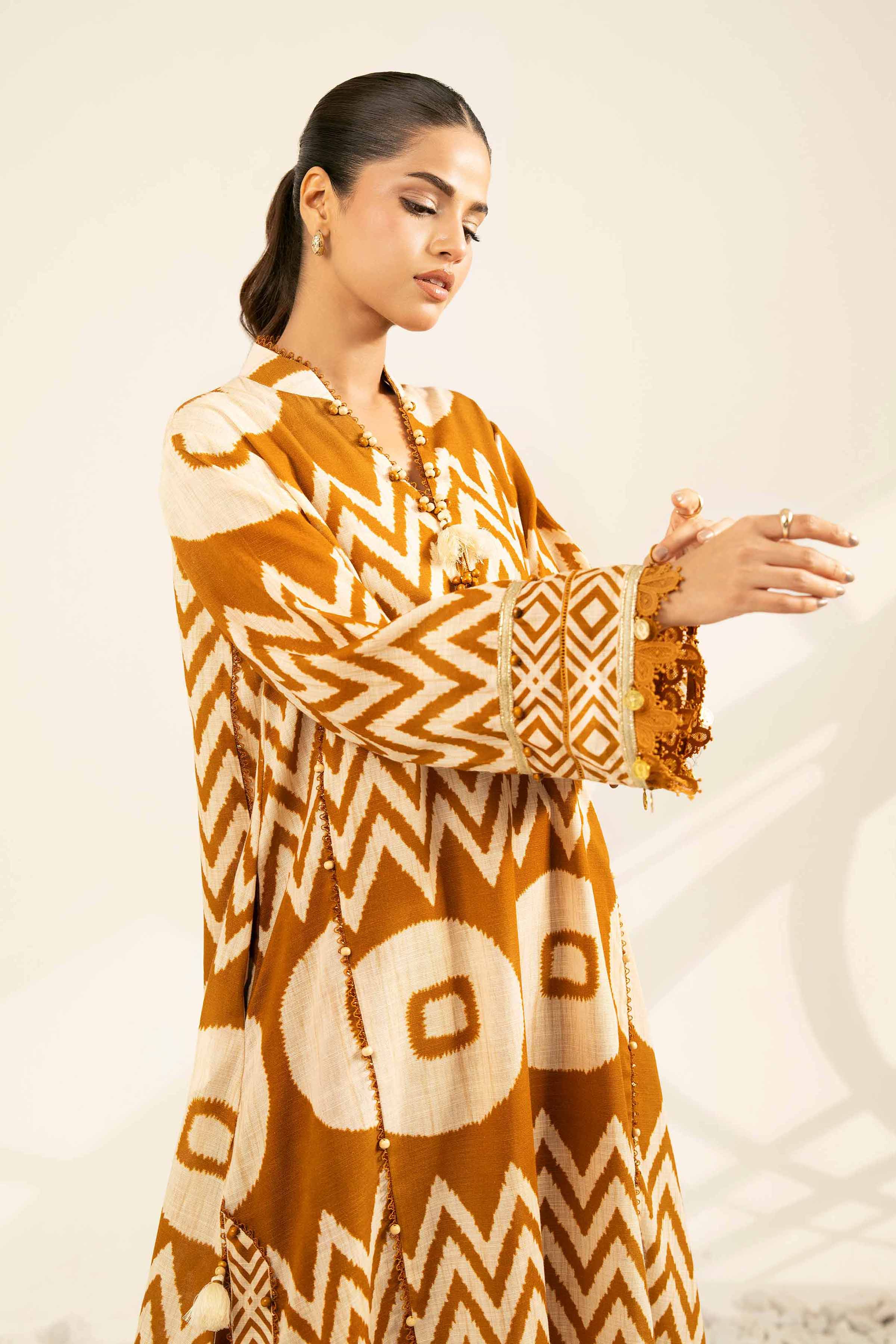 NISHATUAE - Brown Printed Khaddar 2-piece Unstitched Dress