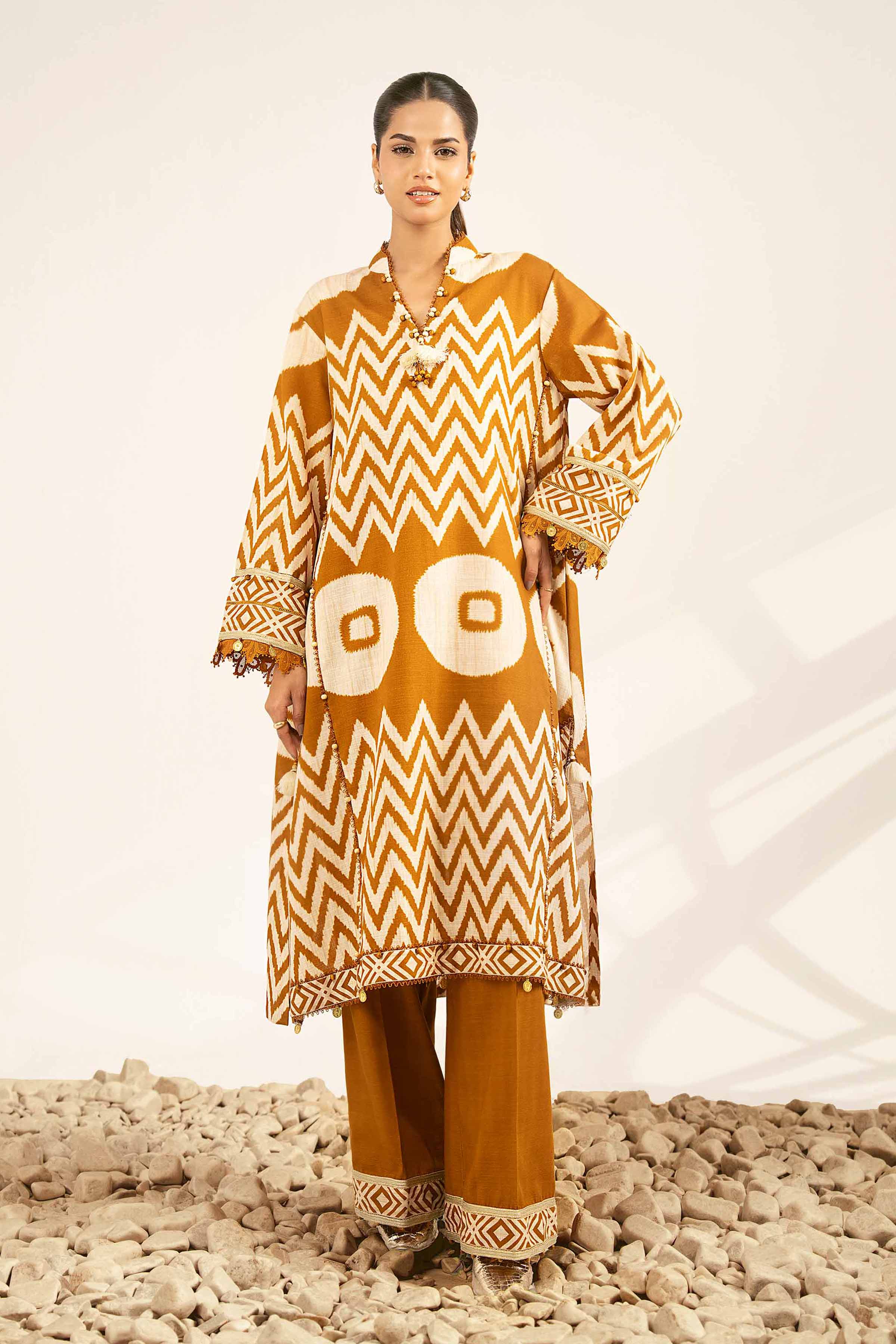 NISHATUAE - Brown Printed Khaddar 2-piece Unstitched Dress