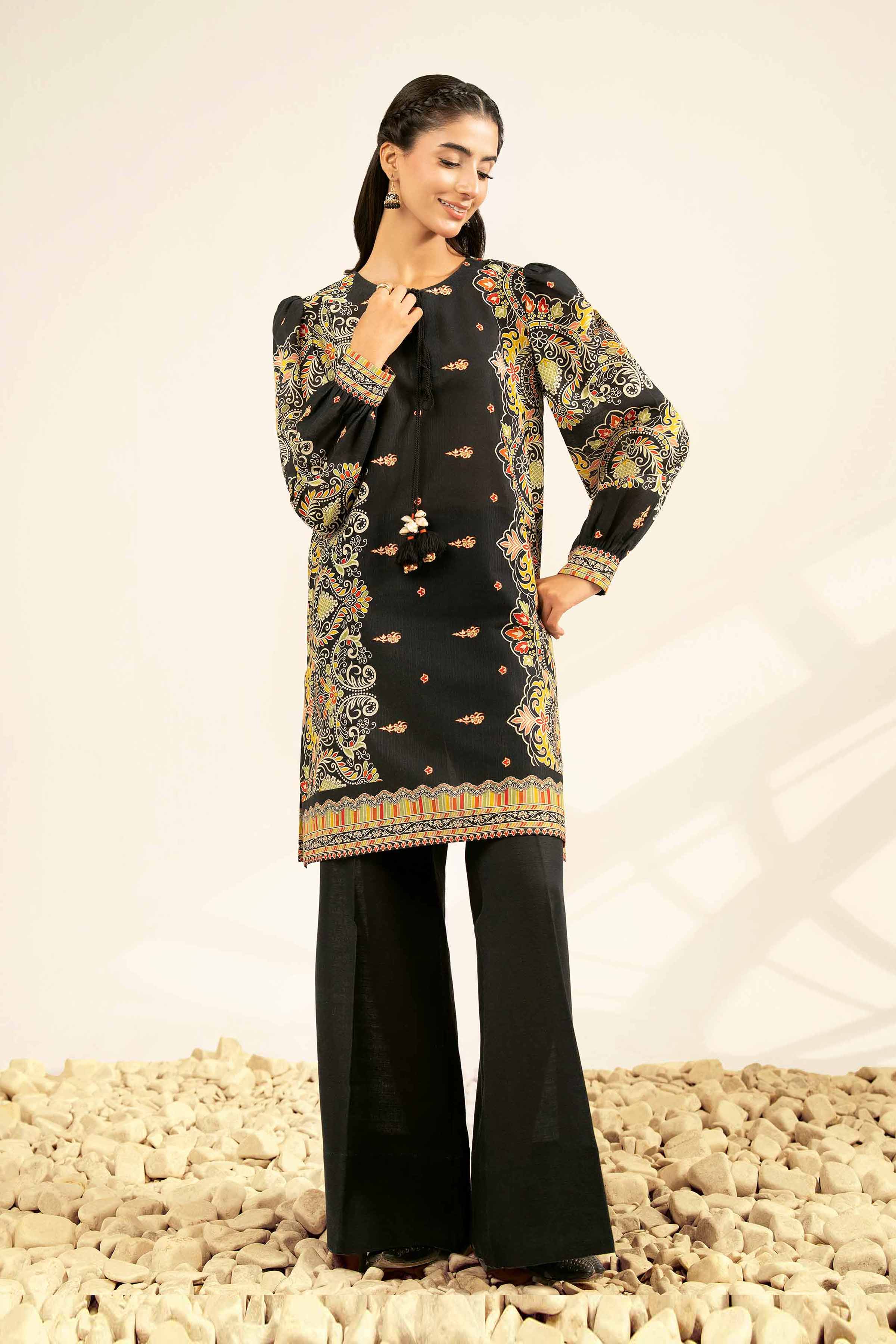 NISHATUAE - Black Printed Khaddar 2-piece Unstitched Dress