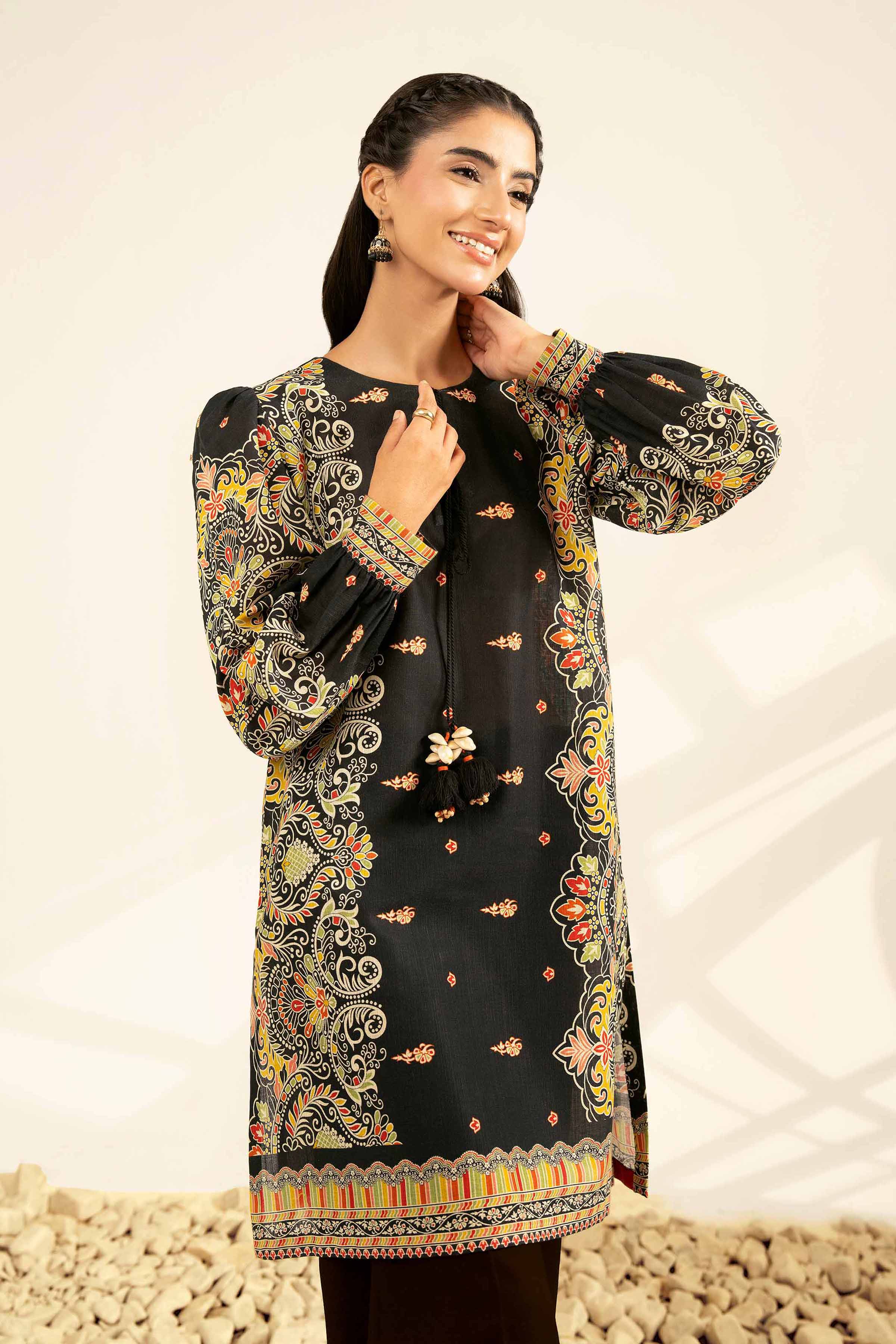 NISHATUAE - Black Printed Khaddar 2-piece Unstitched Dress