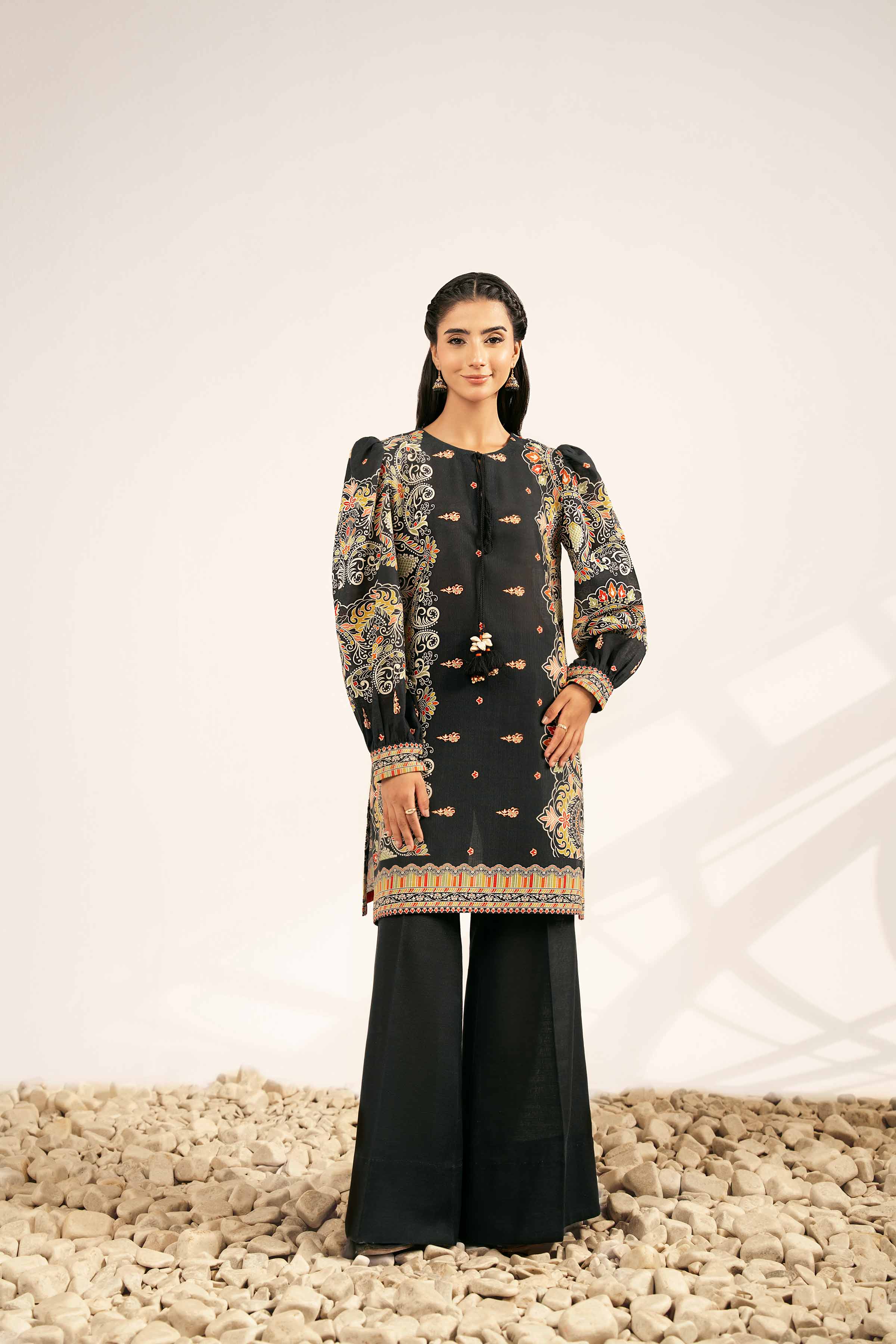 NISHATUAE - Black Printed Khaddar 2-piece Unstitched Dress