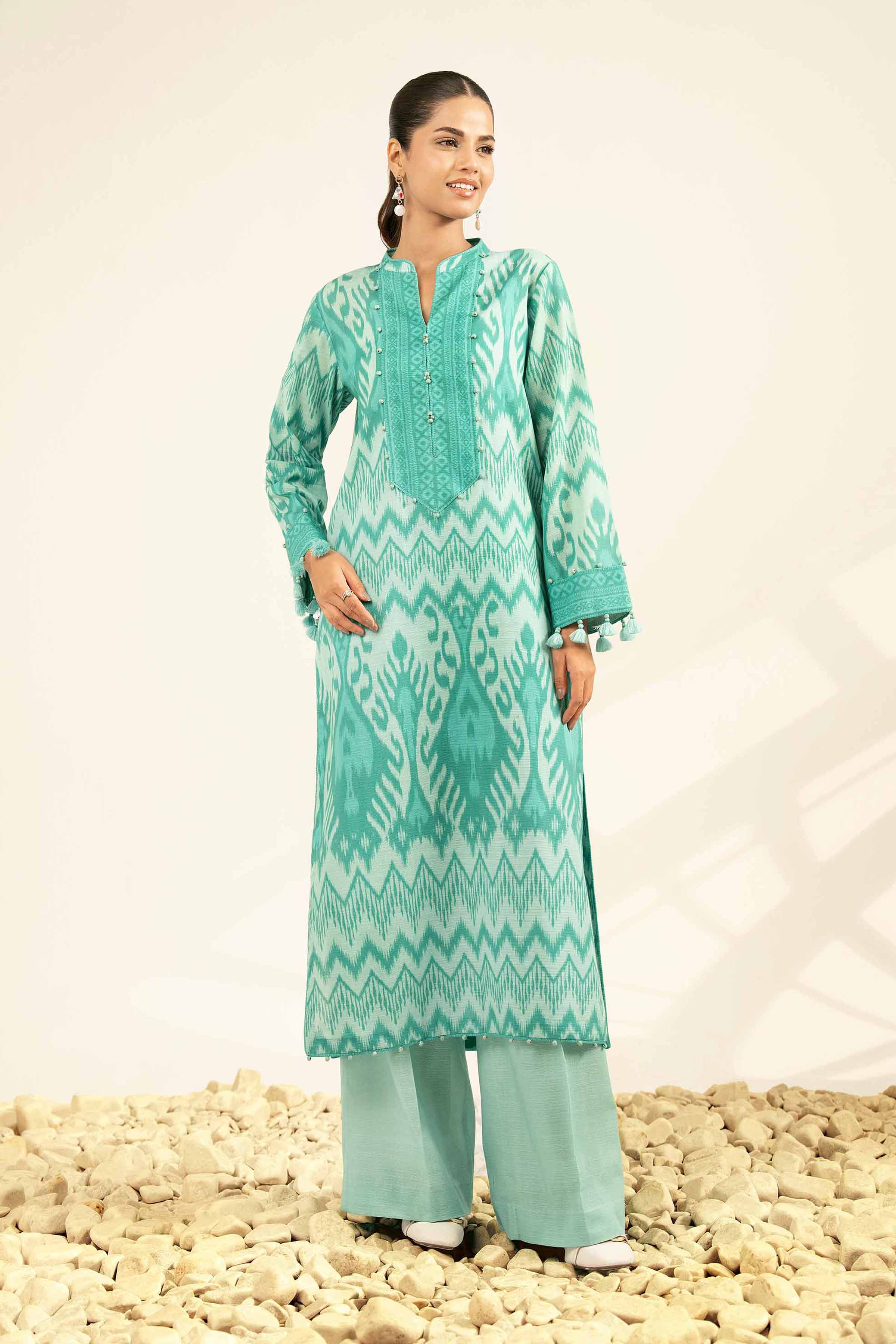 NISHATUAE - Green Printed Khaddar 2-piece Unstitched Dress
