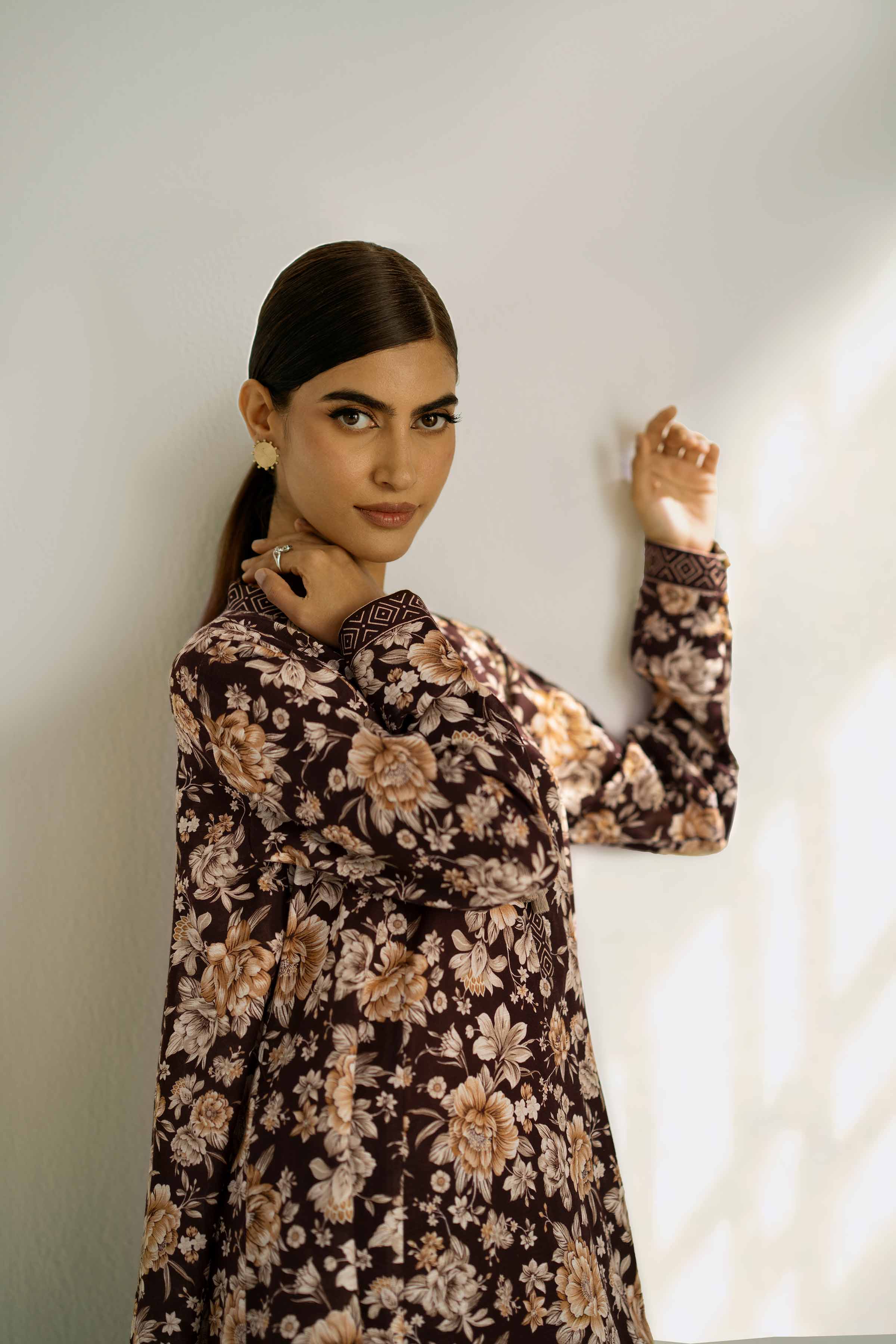 NISHATUAE - Brown Printed Khaddar 2-piece Unstitched Dress