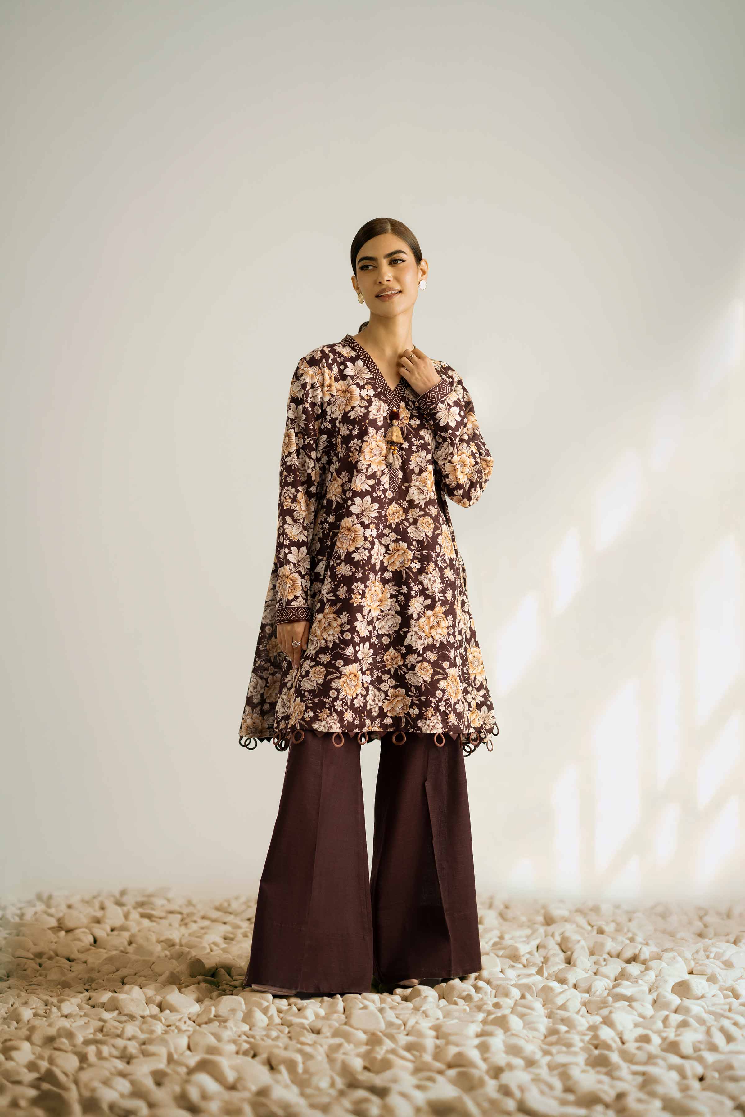 NISHATUAE - Brown Printed Khaddar 2-piece Unstitched Dress