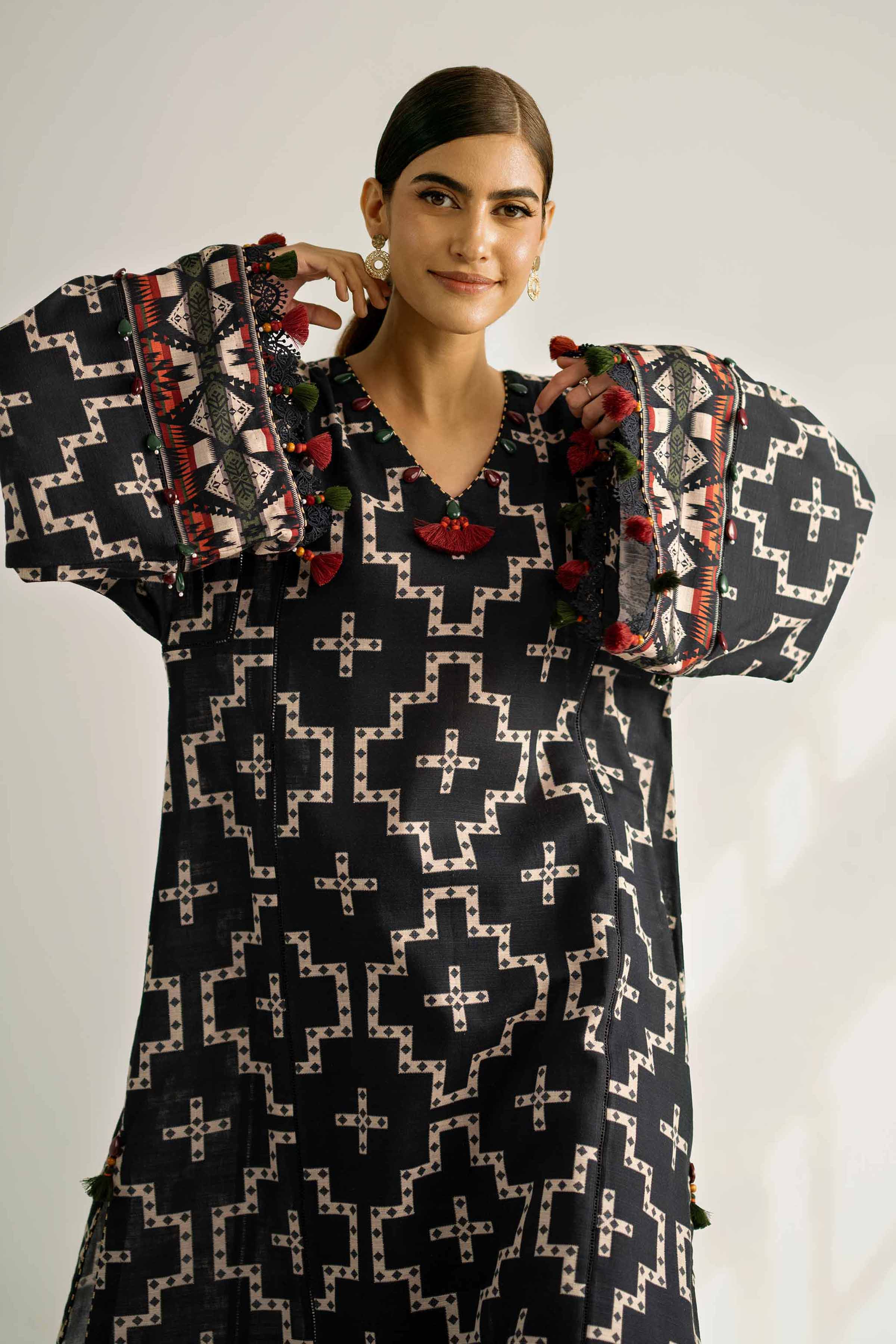 NISHATUAE - Black Printed Khaddar 2-piece Unstitched Dress