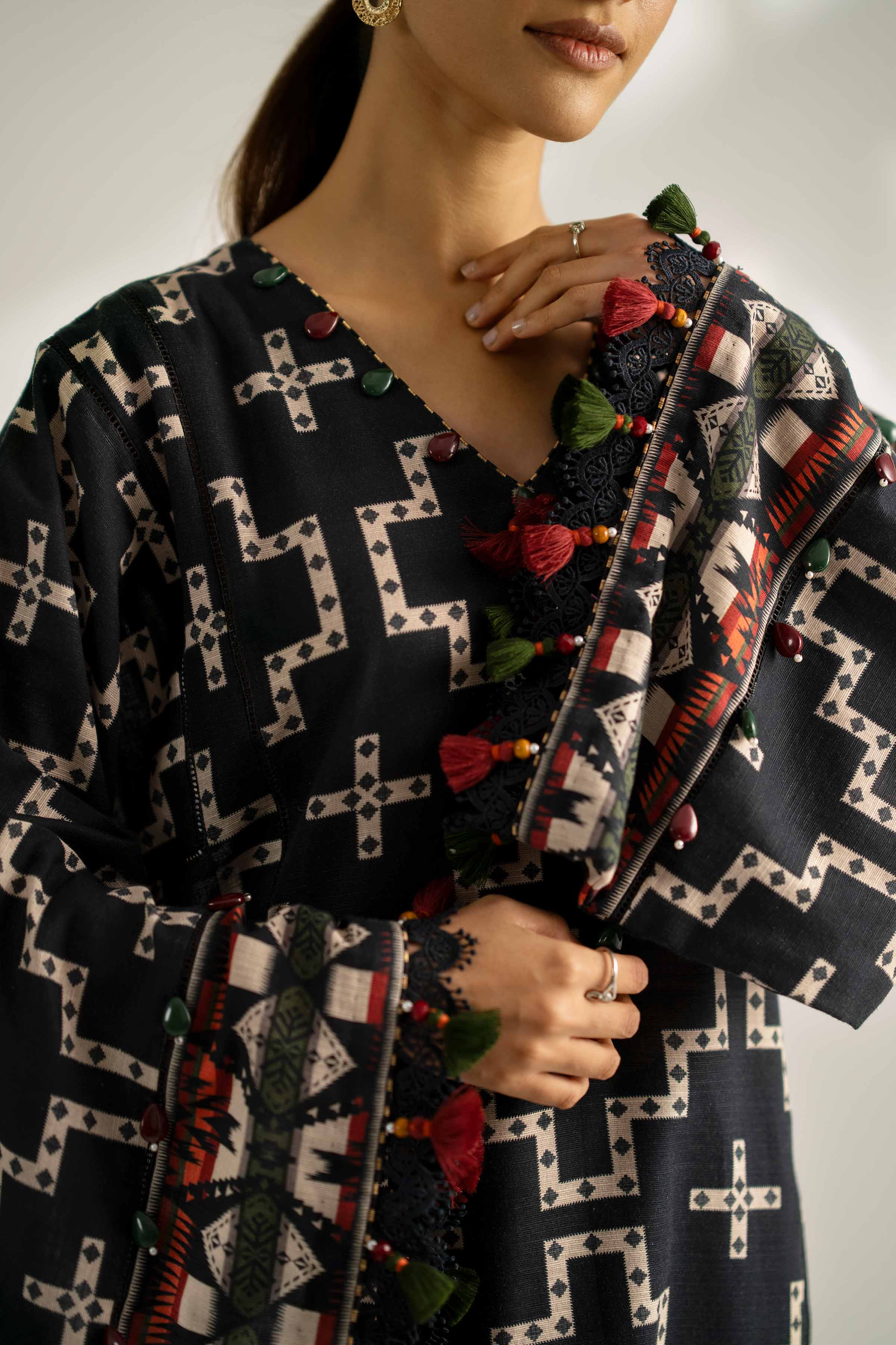 NISHATUAE - Black Printed Khaddar 2-piece Unstitched Dress