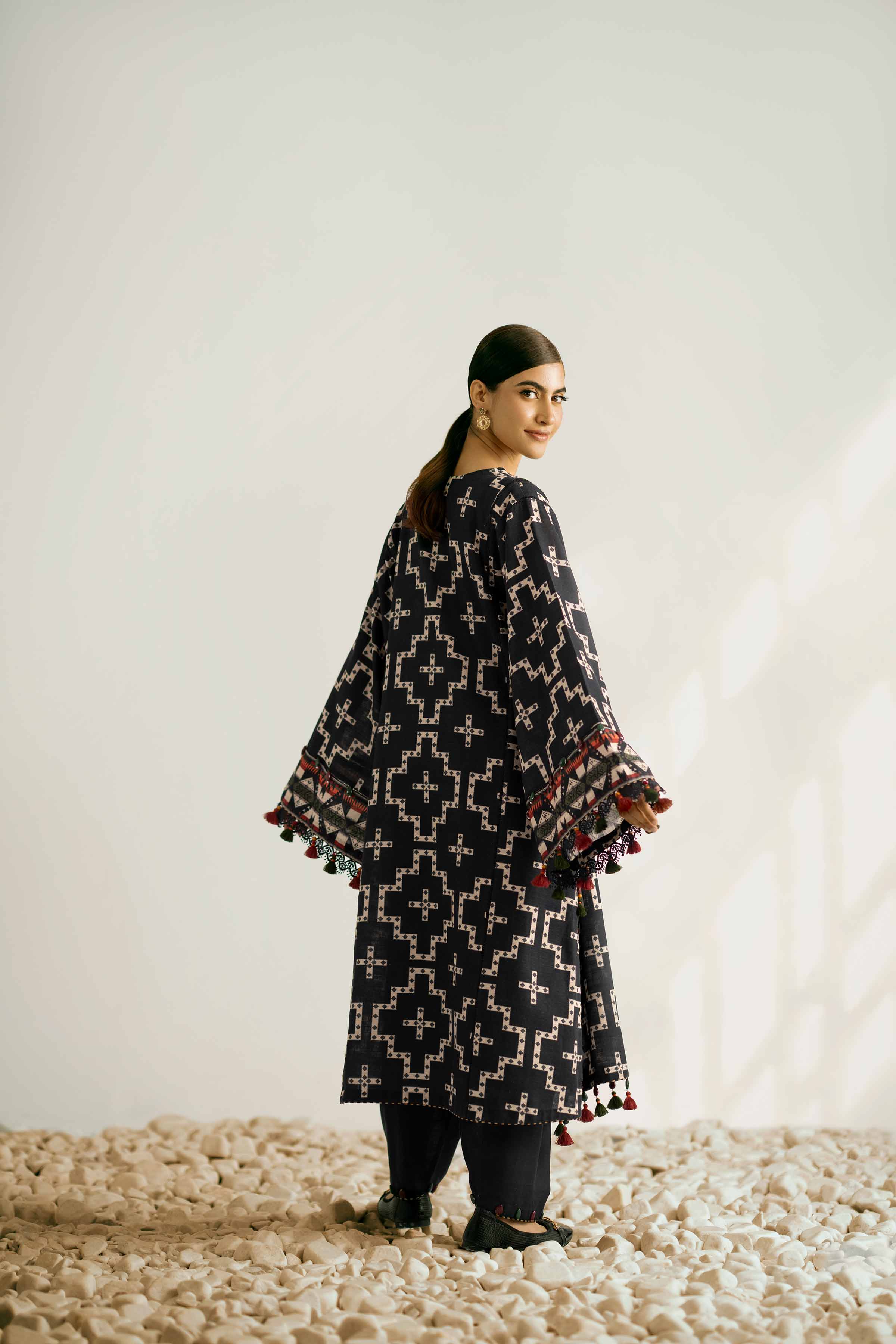 NISHATUAE - Black Printed Khaddar 2-piece Unstitched Dress